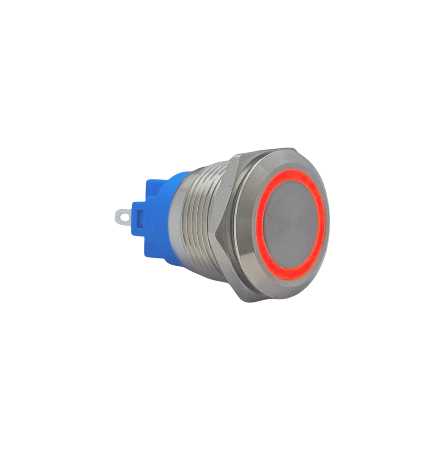 E1 19MM METAL BUTON KALICILI 12-24V KIRMIZI LED 1NO/1NC