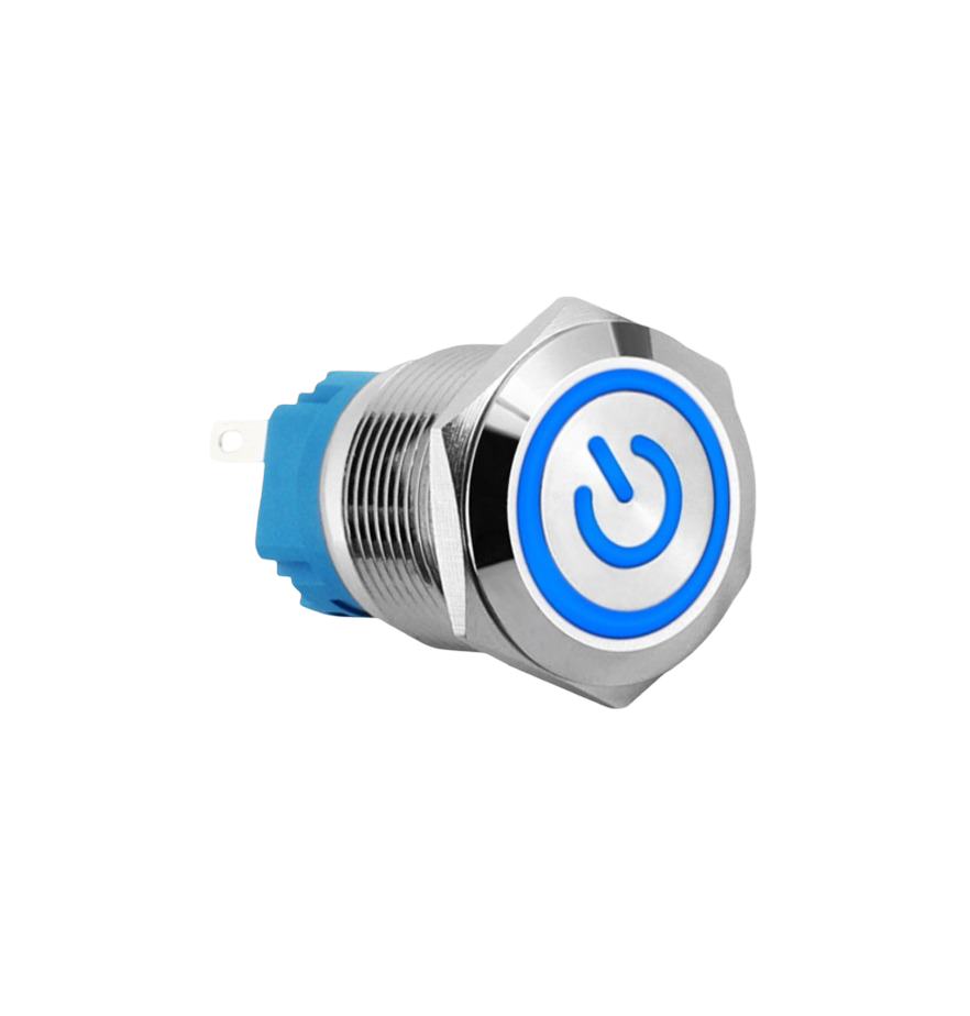 E2T 19MM METAL BUTON KALICILI 12-24V MAVİ LED 1NO/1NC