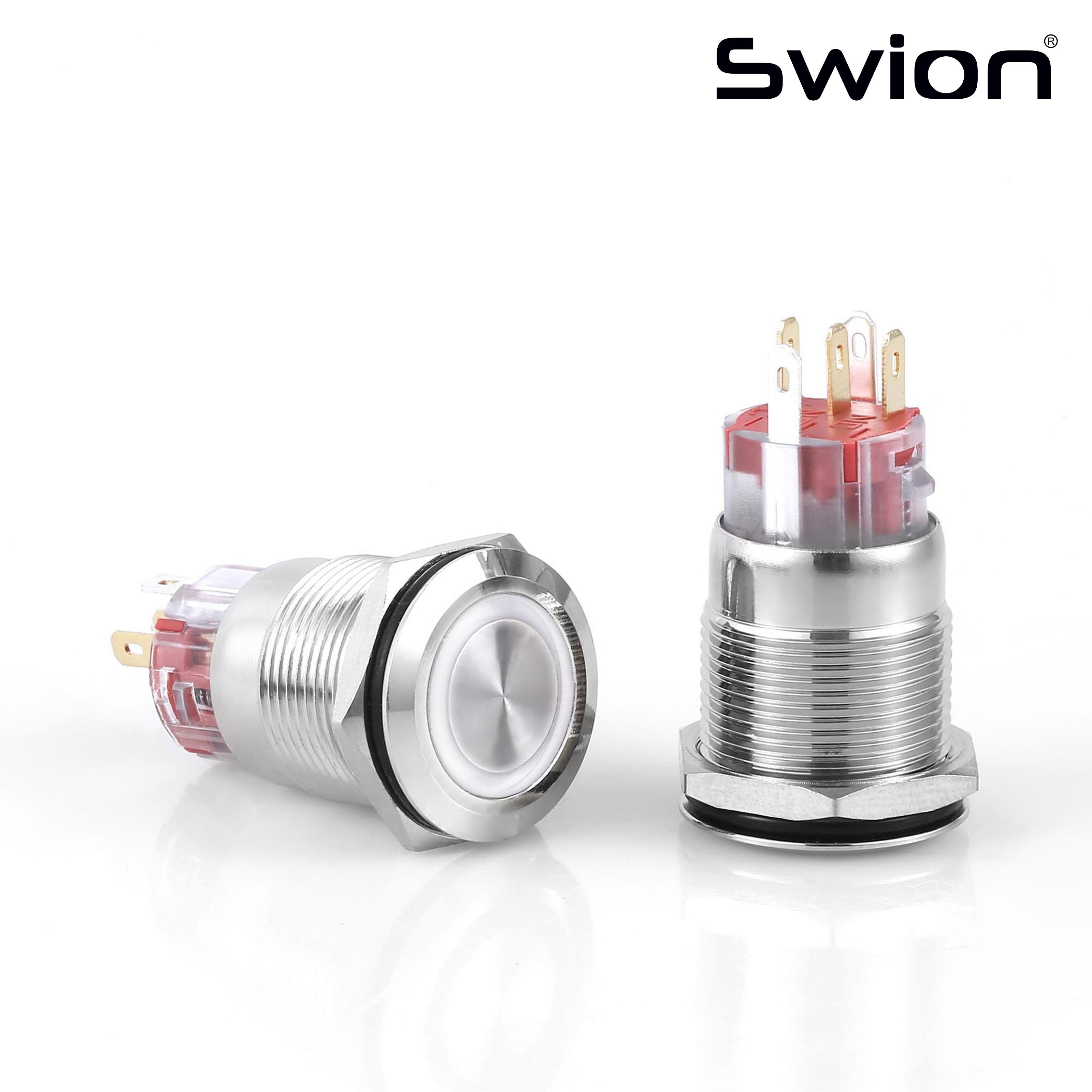 D47 19MM METAL KALICILI BUTON 12-24V BEYAZ LED