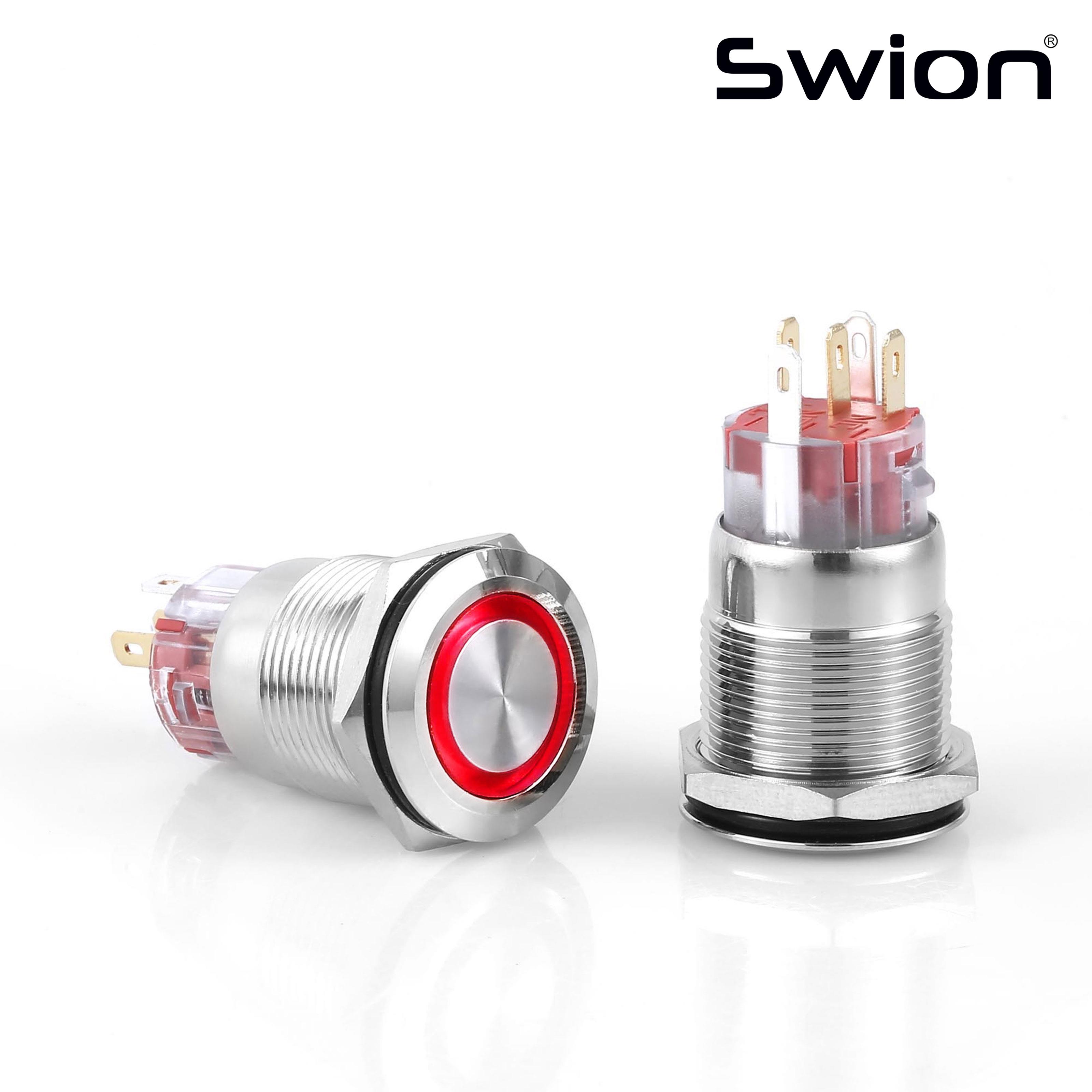 D56 | 19MM METAL YAYLI BUTON 12-24V KIRMIZI LED