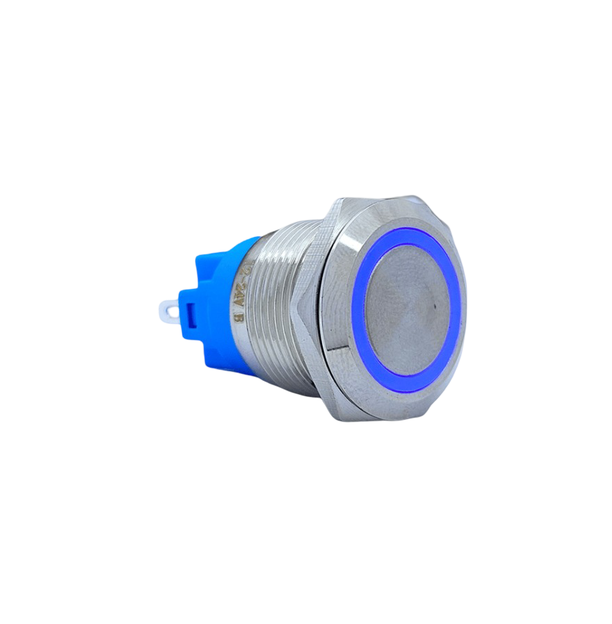 E2 19MM METAL BUTON KALICILI 12-24V MAVİ LED 1NO/1NC