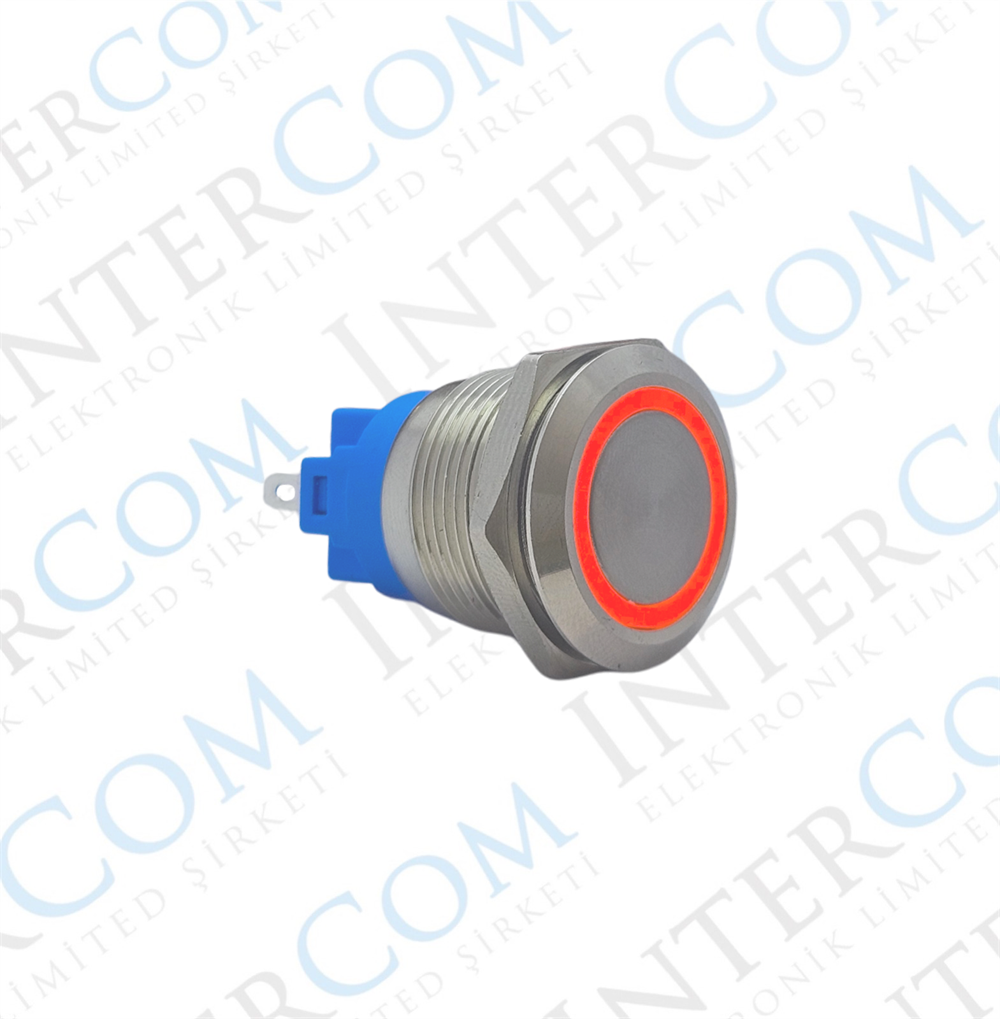E1 19MM METAL BUTON KALICILI 12-24V KIRMIZI LED 1NO/1NC