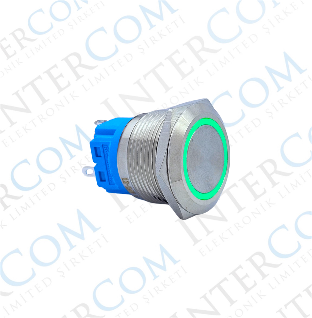 E73 22MM METAL BUTON KALICILI 12-24V YEŞİL LED 1NO/1NC