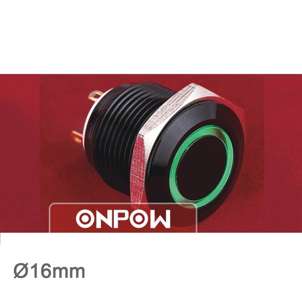 GQ16F-10E-A 16mm Metal LED'li Yaylı Buton Siyah IP65