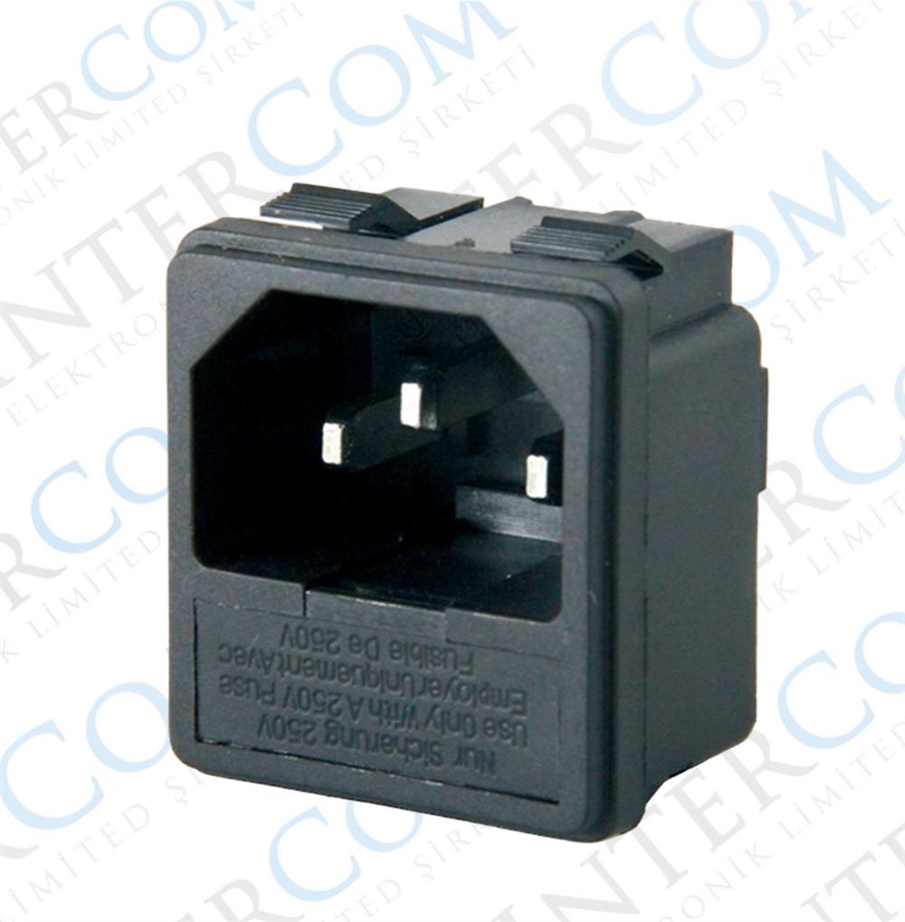 IC-213A-S C14 Power Soket Erkek Fuseli Kulaksız 