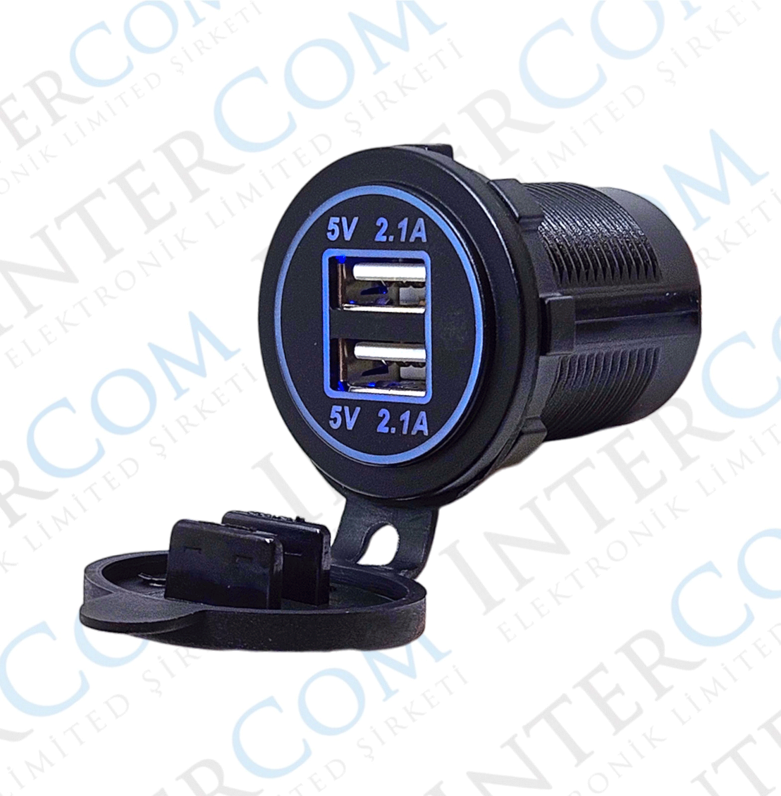 IC-266C-1 PANO TİP İKİLİ USB 2.1A MAVİ LEDLİ