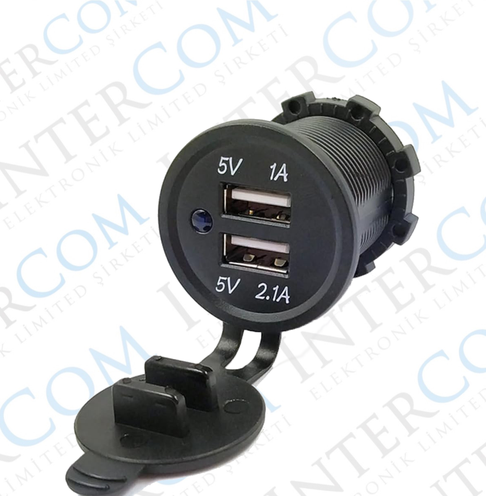 IC-266C Pano Tipi USB 8-32V Giriş 5V 1A ve 5V 2,1A Çıkış Kulaksız Ø30mm