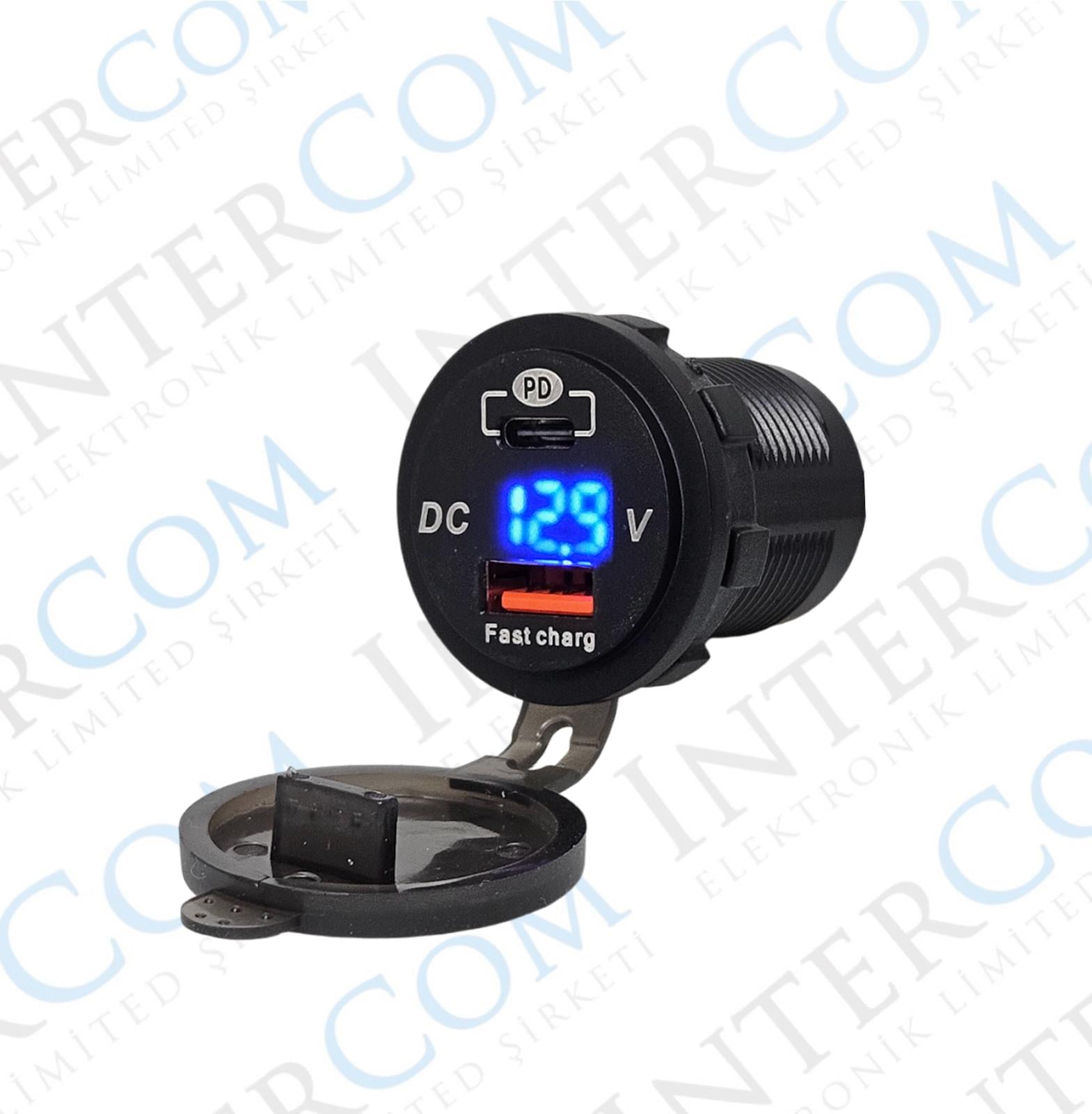 IC-266D-1 Pano Tip Voltmetreli 2'li Usb 3.0 + Type-C