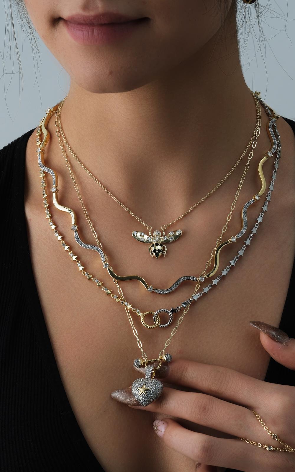 Arı Kalp Çift Renkli Marka Kolye