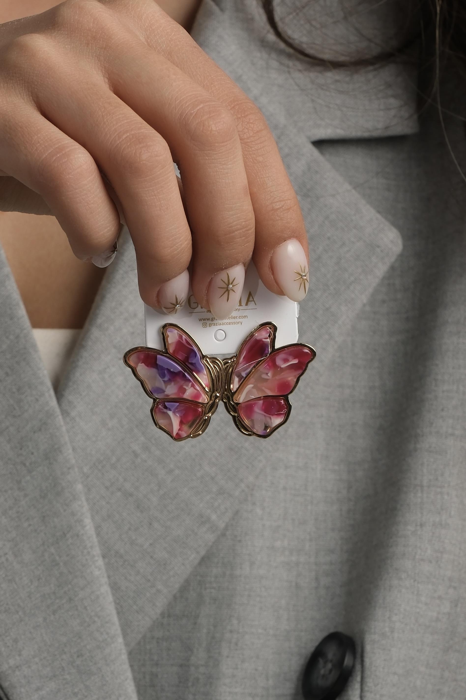 Pembe Yarım Kelebek Küpe