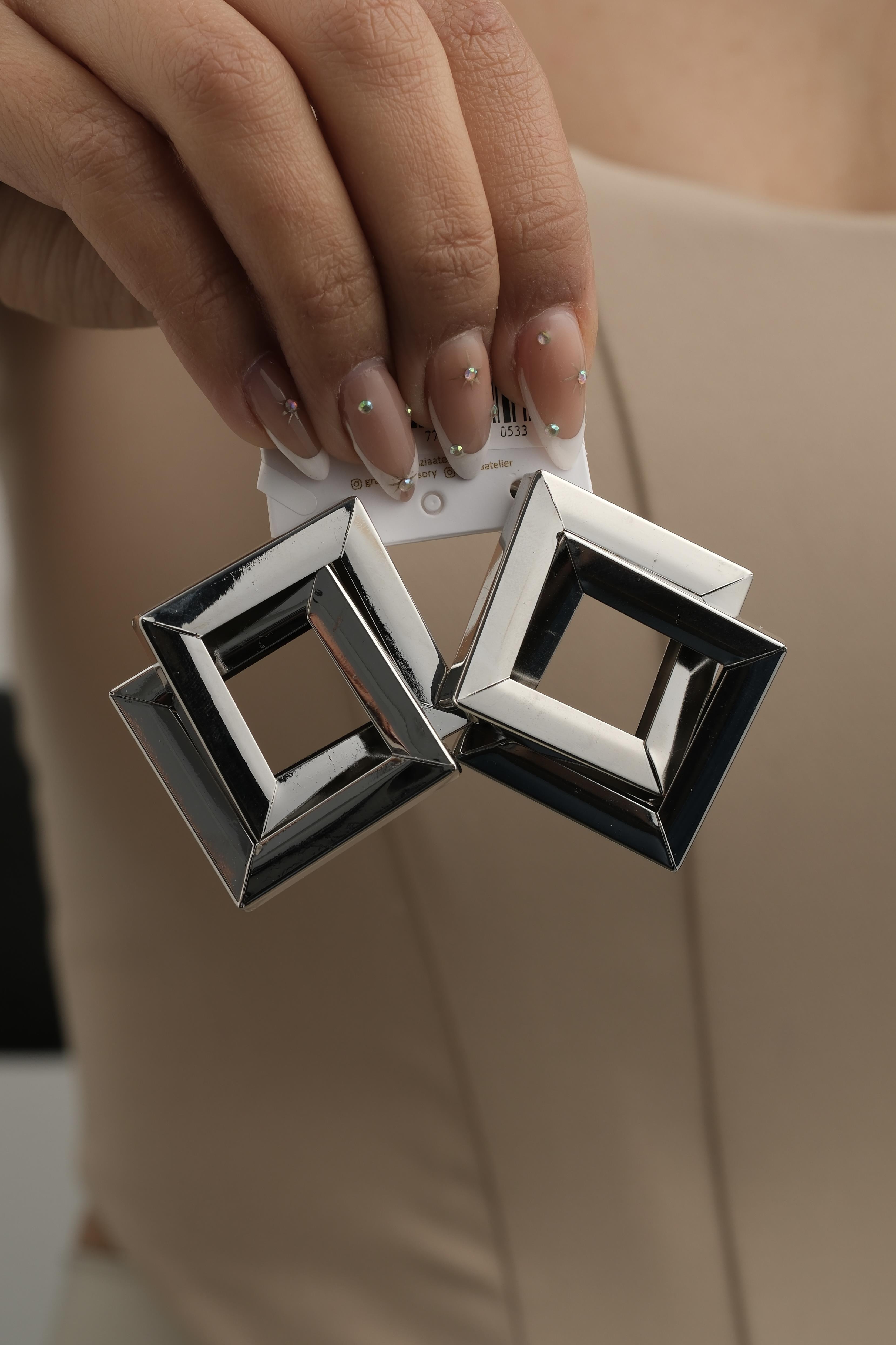 Silver Büyük Geometrik Küpe