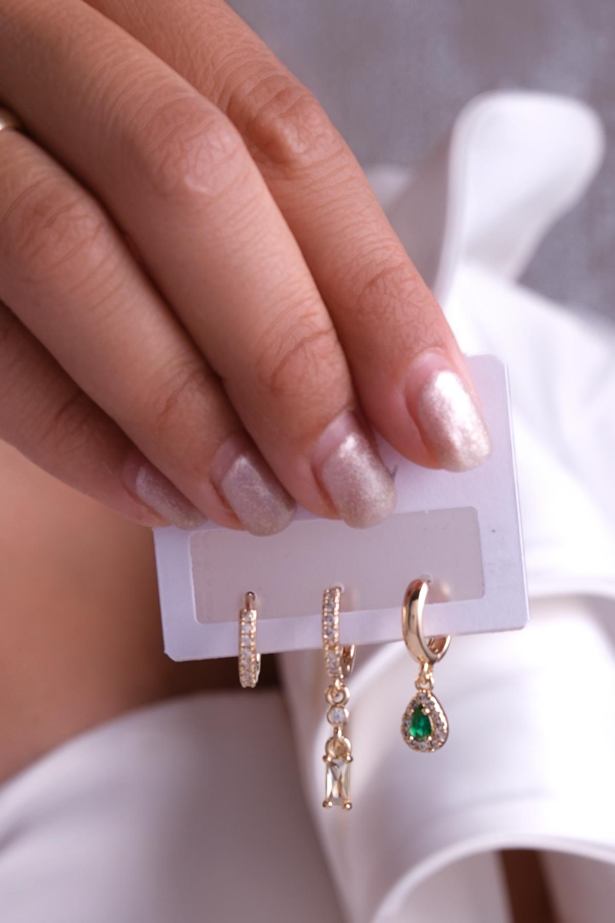 Üçlü Küpe Seti Gold Renk Aksesuar Set - 3KSg26