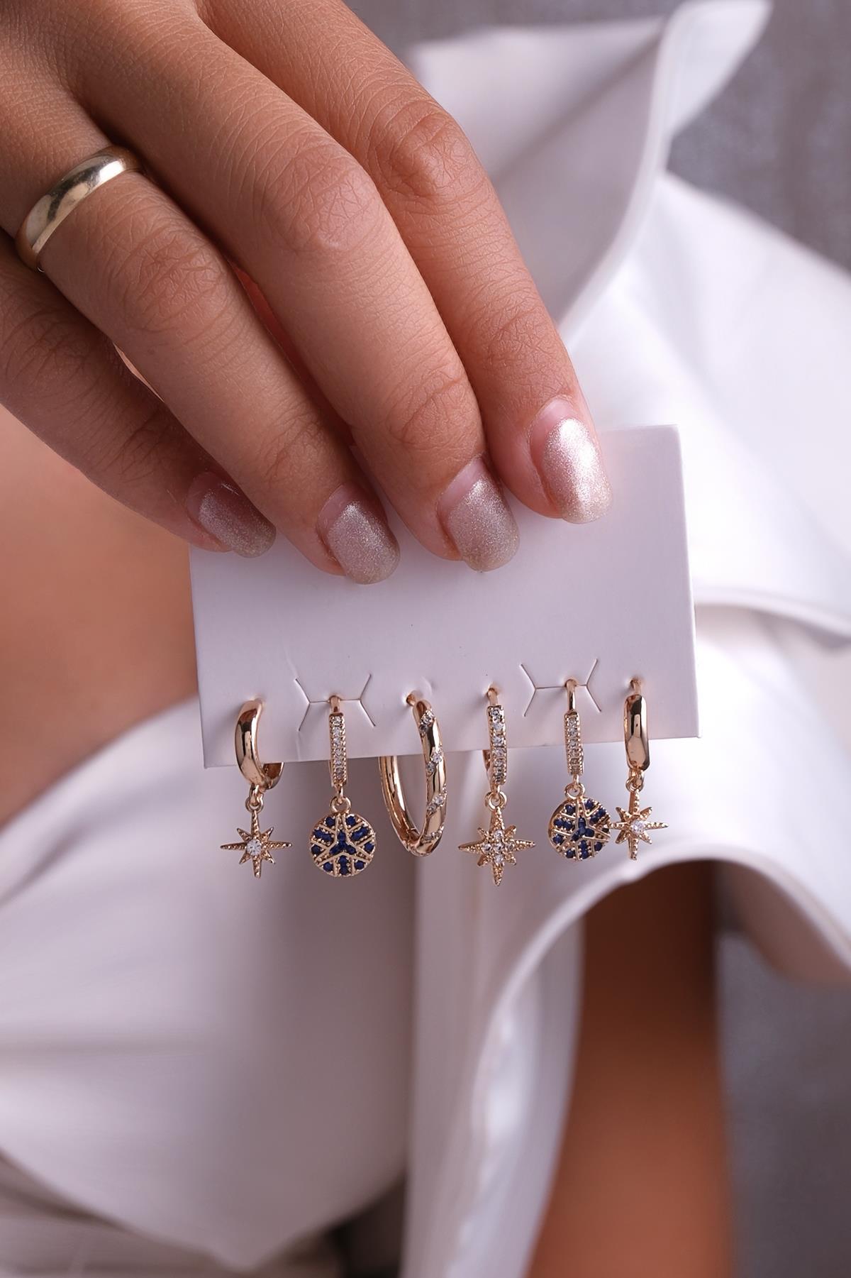 Altılı Küpe Seti Gold Renk Küpe Set - 6KSg1