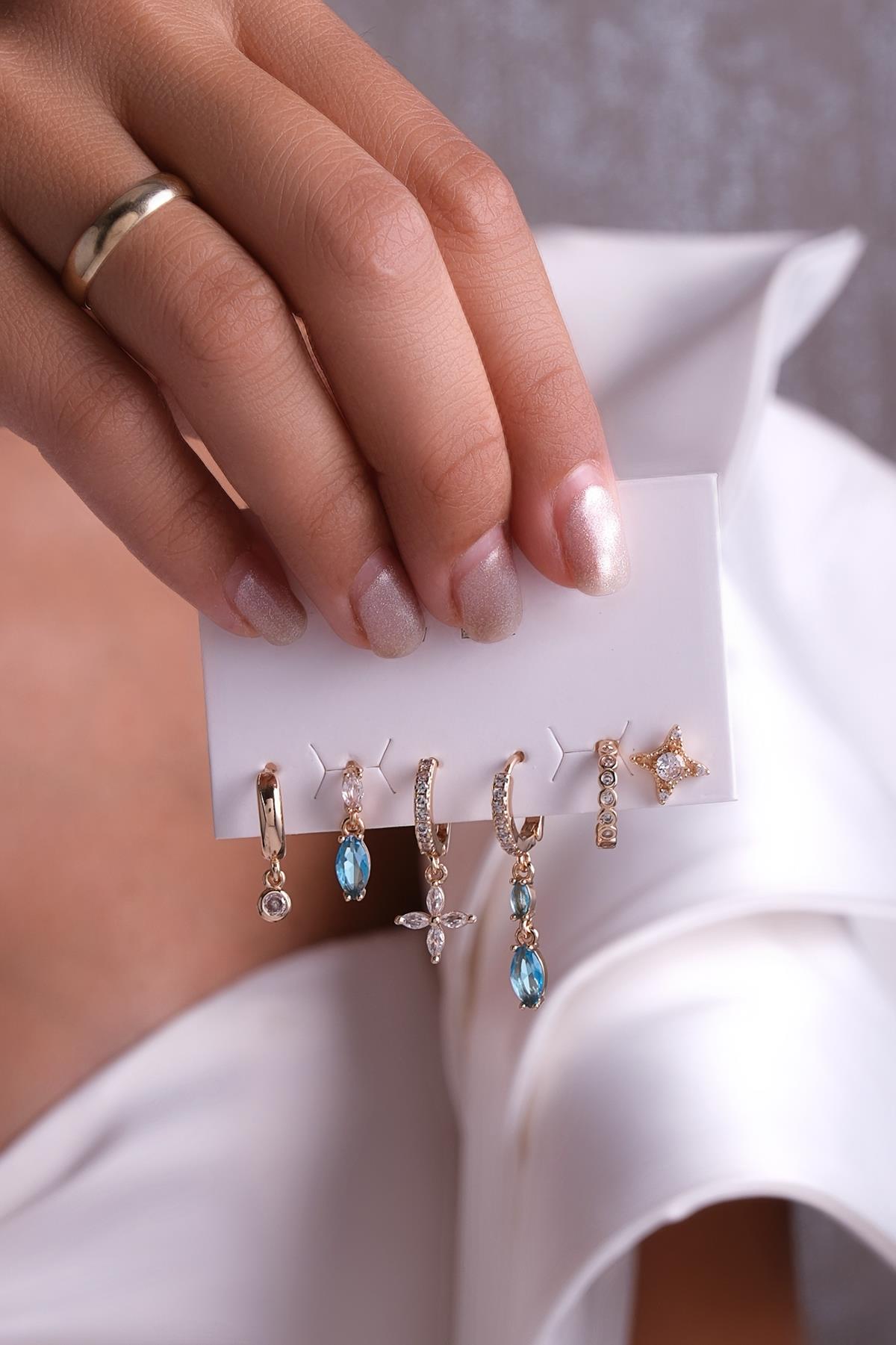 Altılı Küpe Seti Gold Renk Küpe Set - 6KSg1