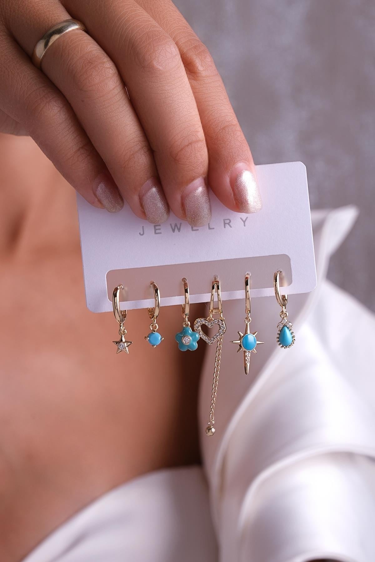 Altılı Küpe Seti Gold Renk Küpe Set - 6KSg1