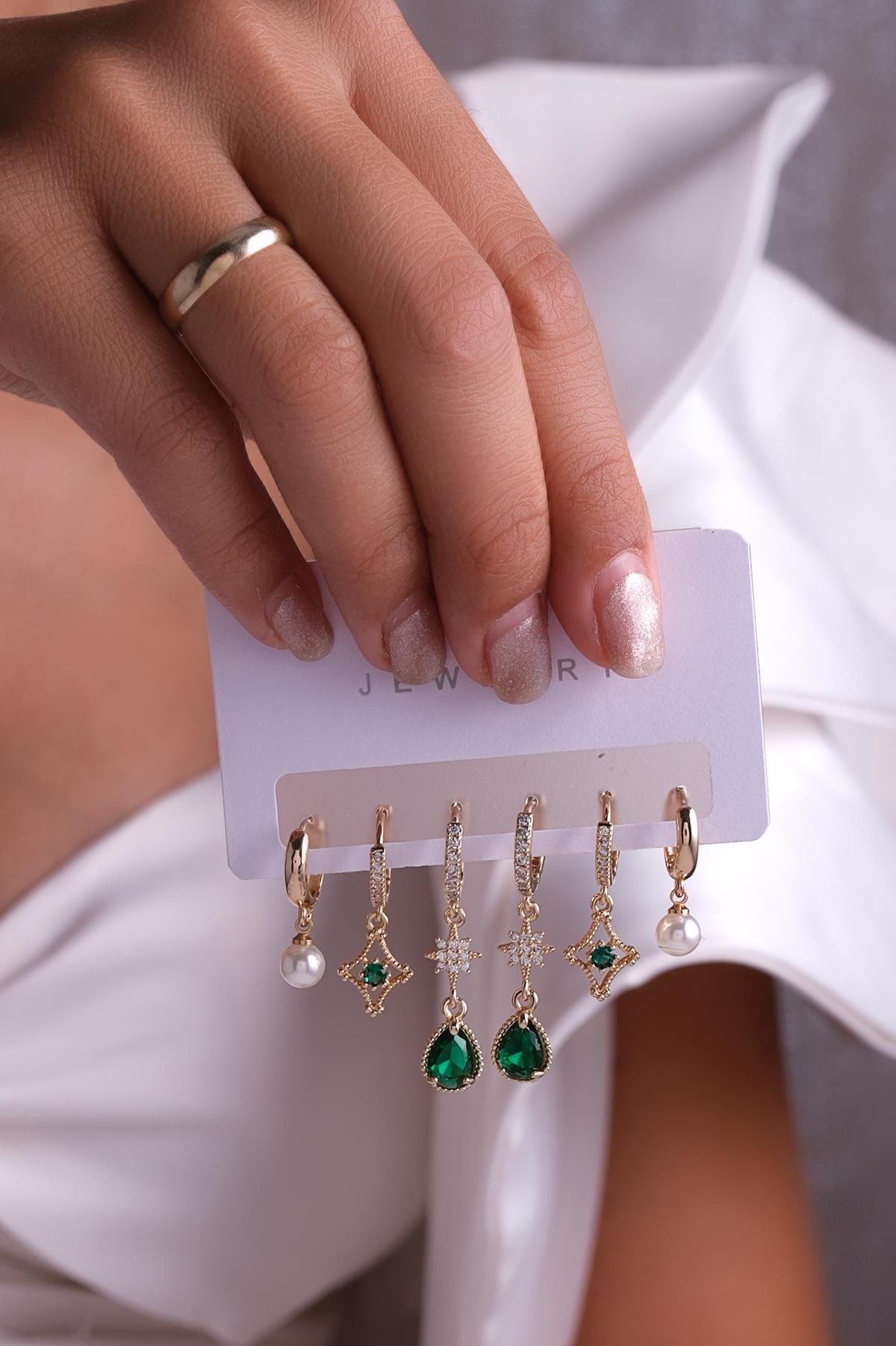Altılı Küpe Seti Gold Renk Küpe Set - 6KSg1