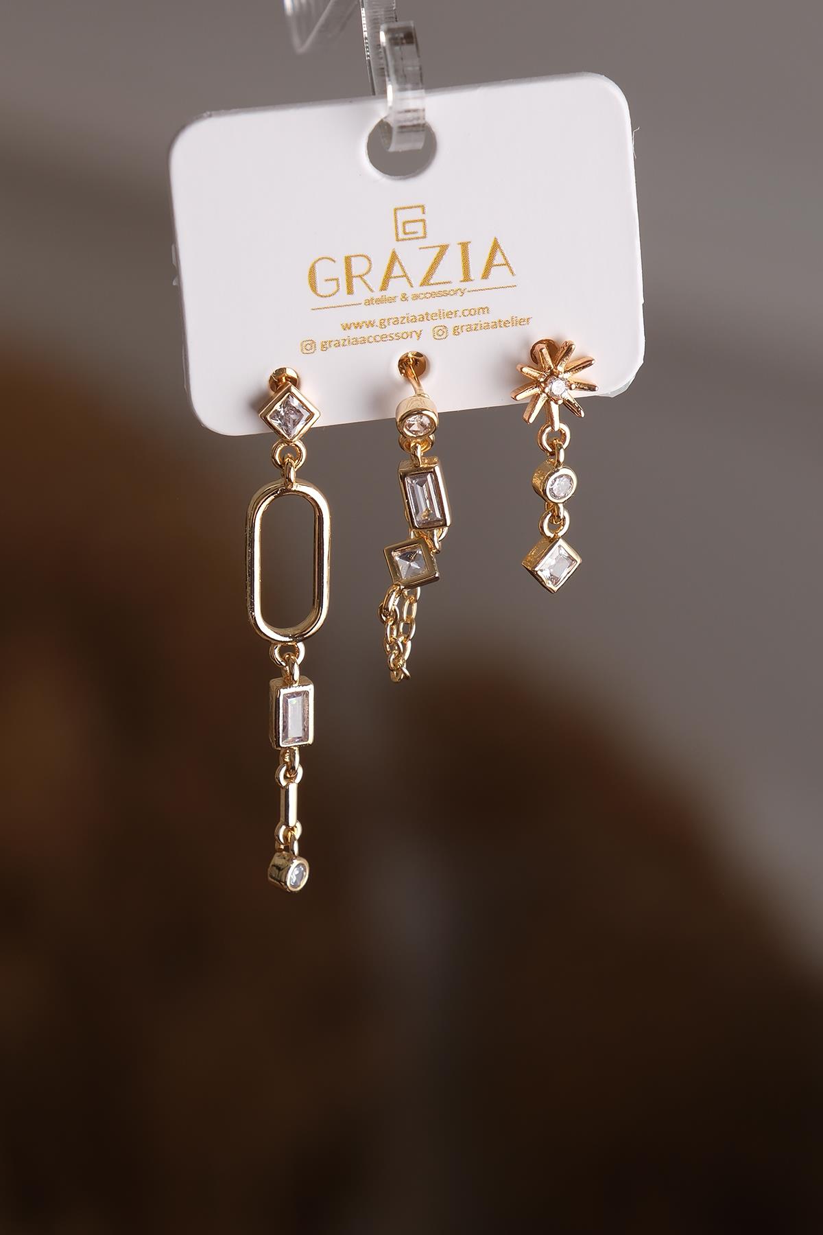 Çelik Üçlü Küpe Seti