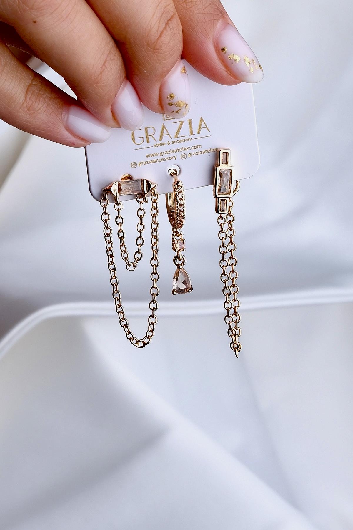 Çelik Üçlü Küpe Seti