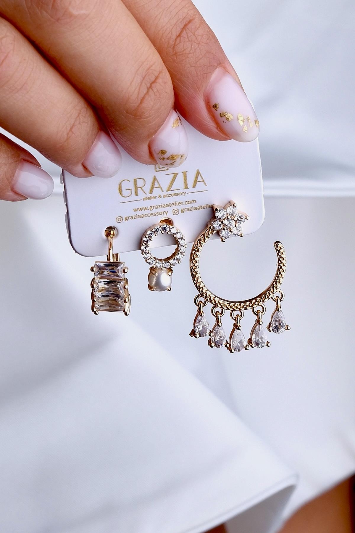 Çelik Üçlü Küpe Seti