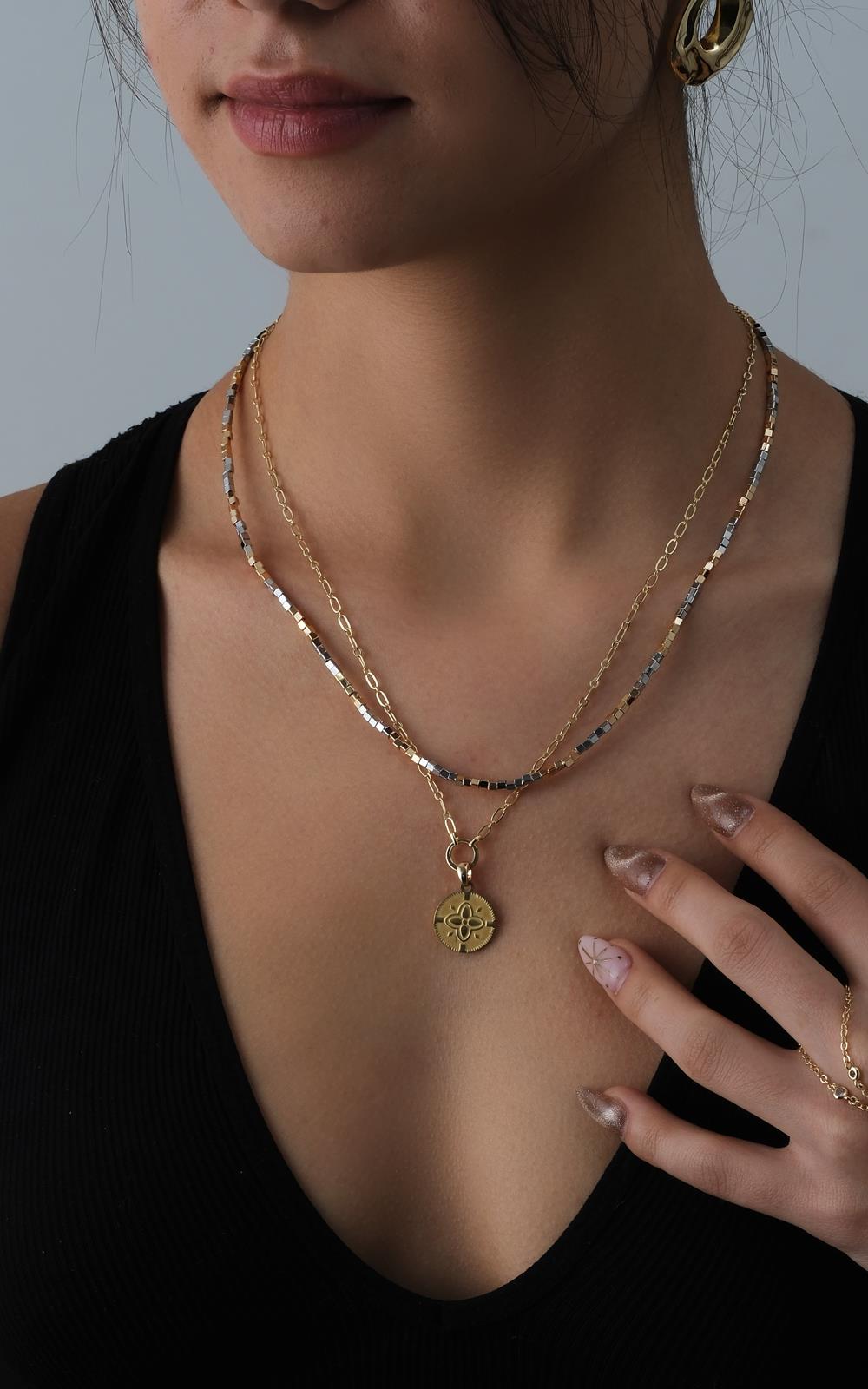 Çift Renk Yonca Kolye Seti