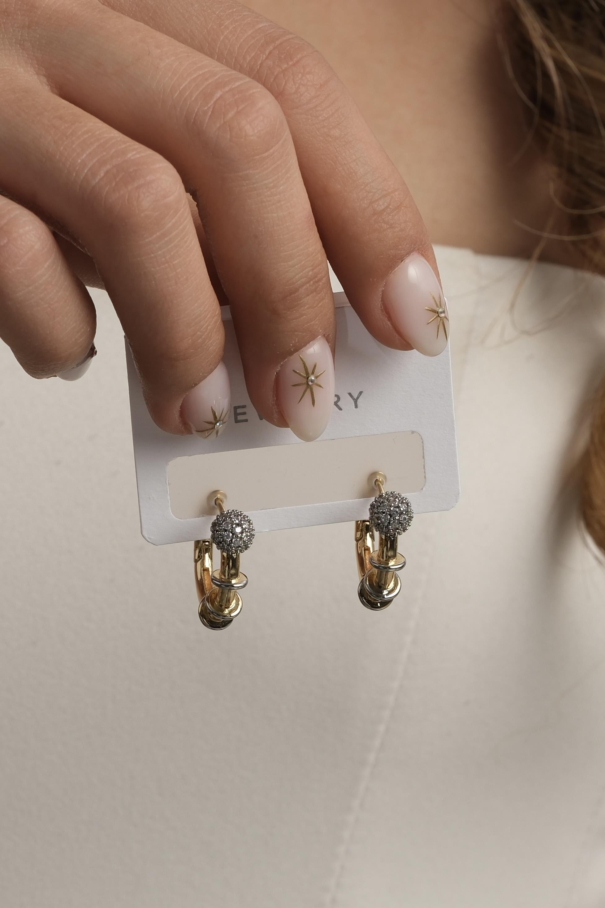 Çift Renk Zirkon Top Tasarım Küpe