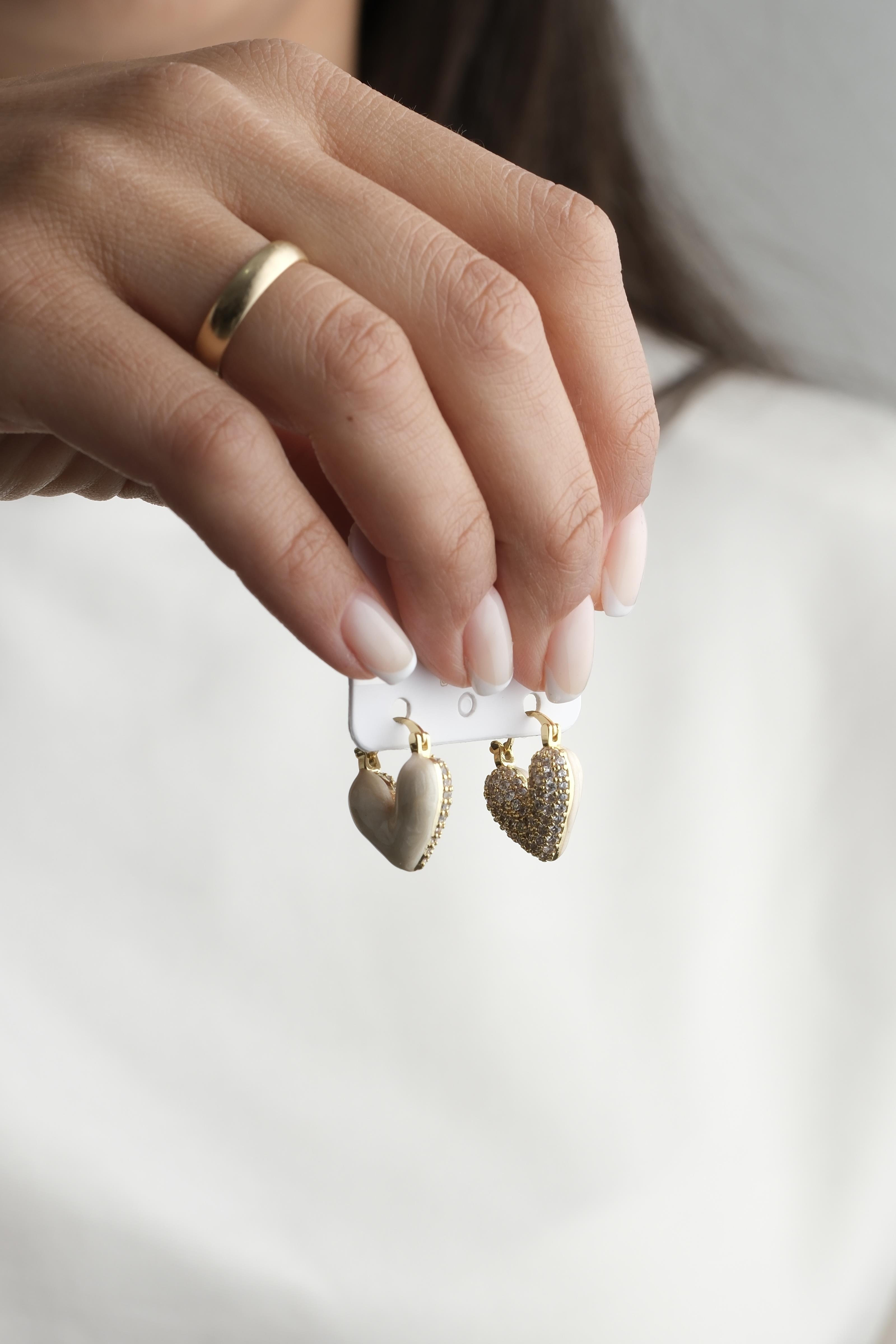 Çift Taraflı Zirkon Kalp Küpe