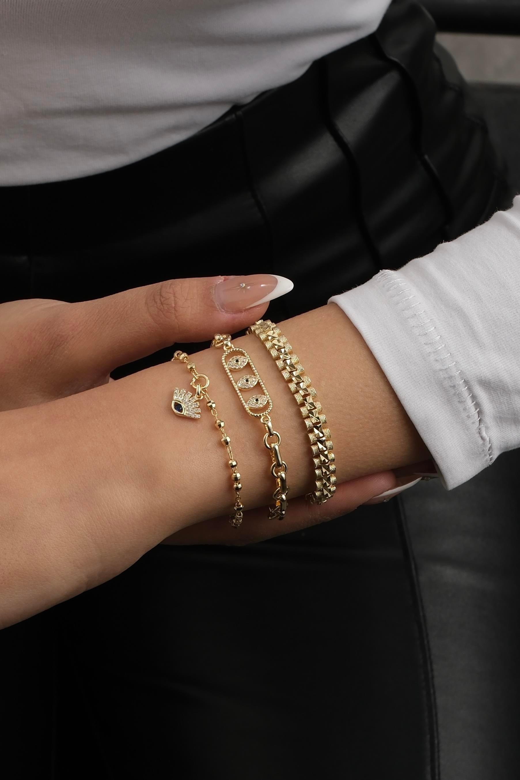 Gold Göz Zincir Bileklik Seti