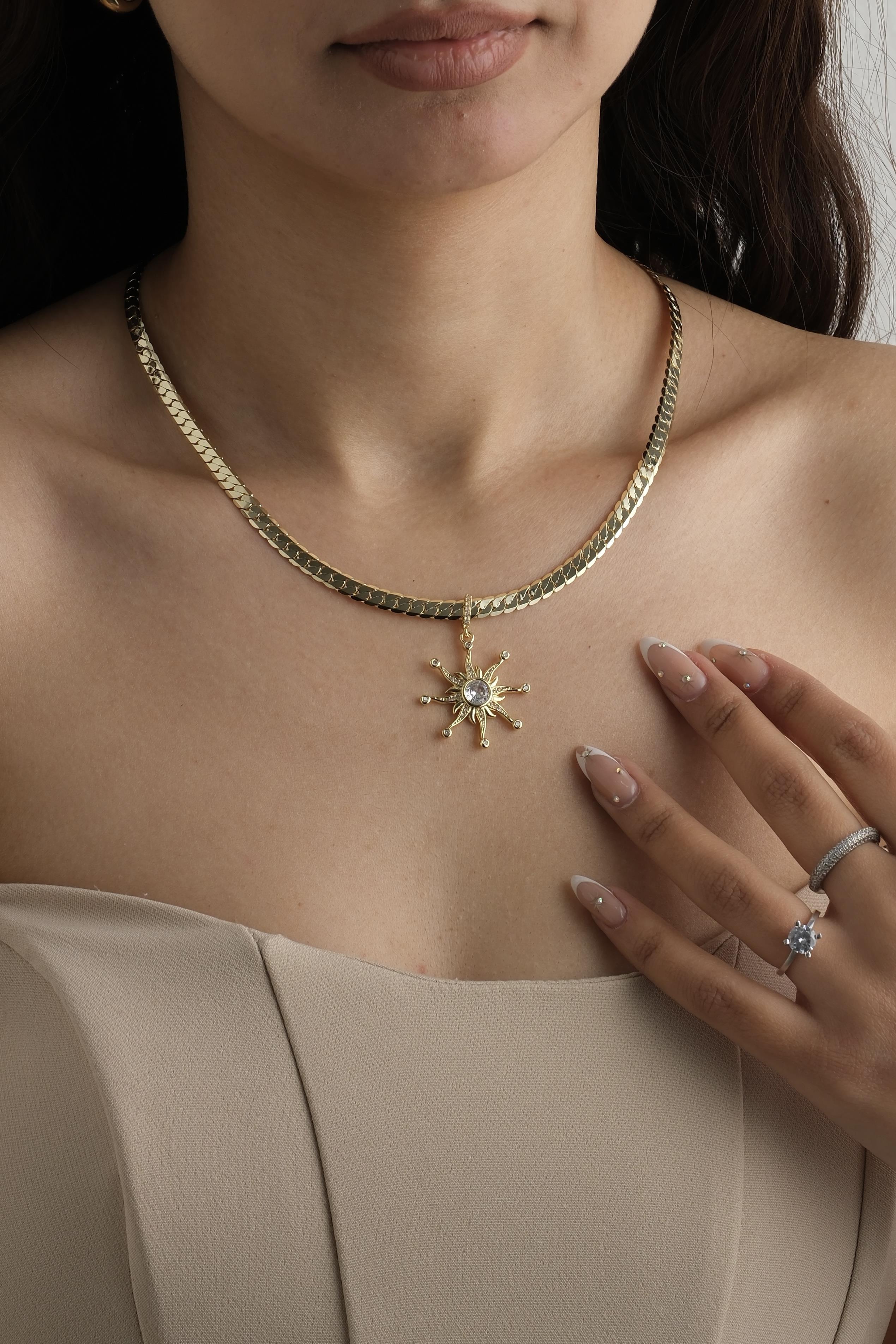 Gold Güneş Kalın Zincir Kolye