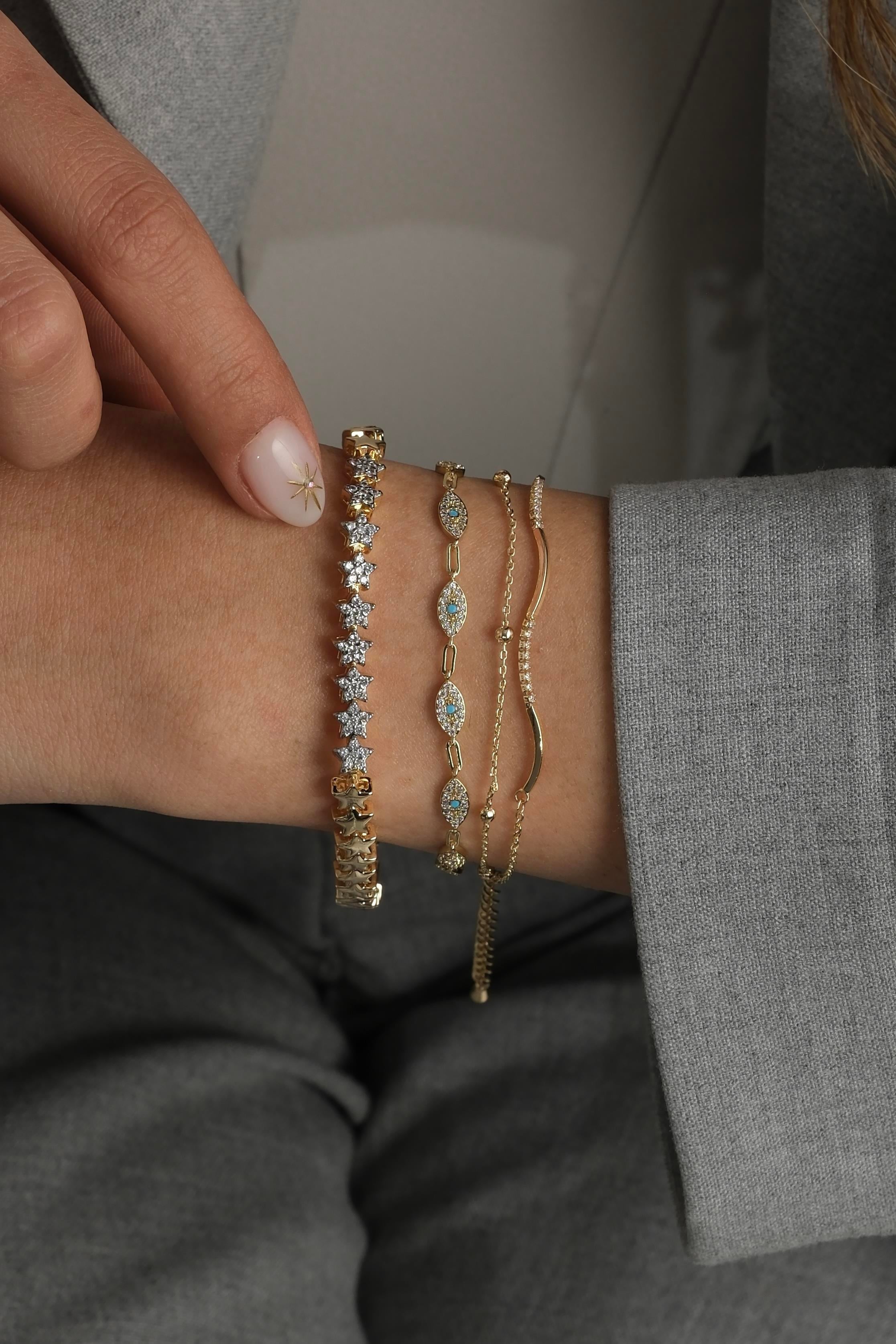 Gold Maviş Gözlü Bileklik Seti