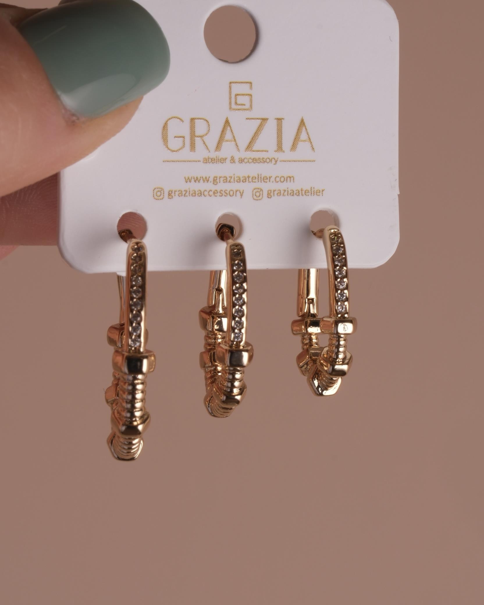 Gold Renk Nokta Üçlü Küpe Seti