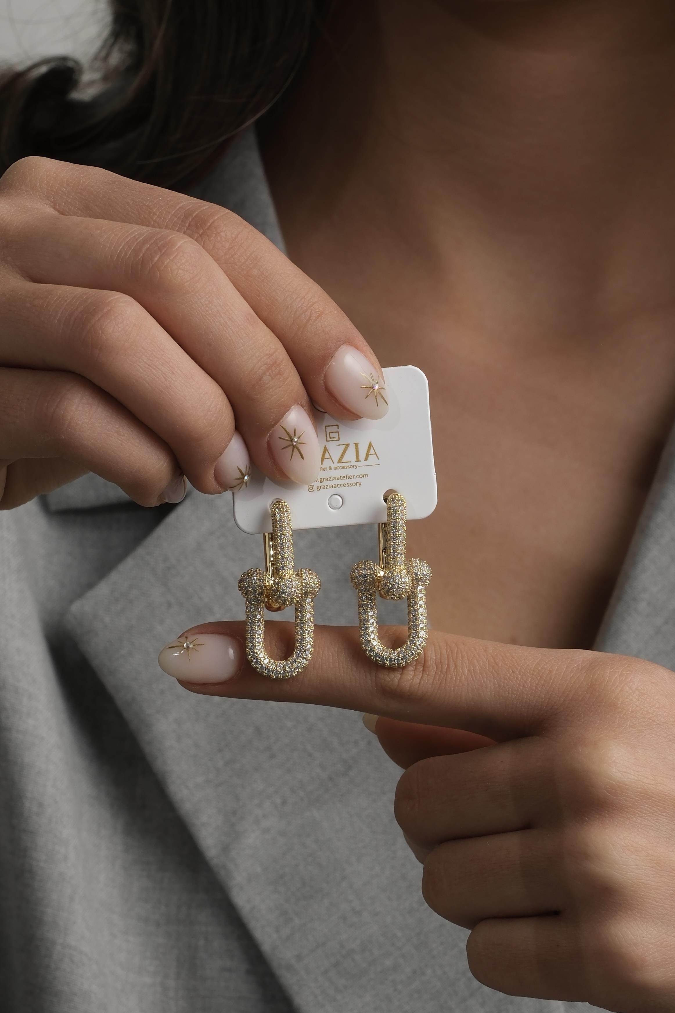 Gold Taşlı Tifanny Küpe