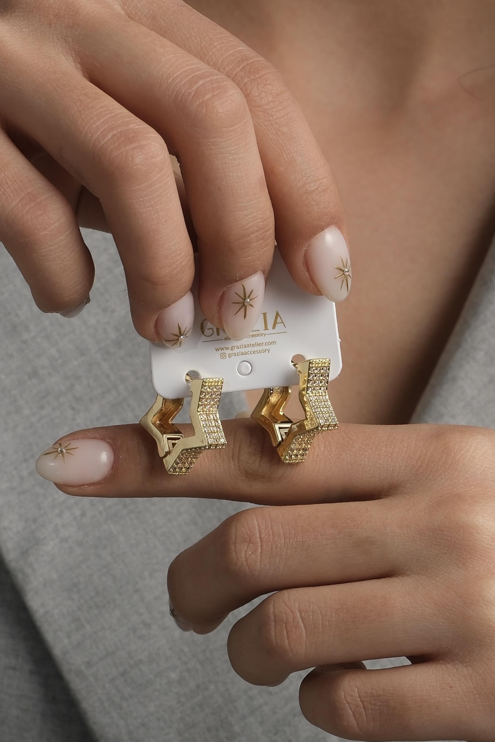 Gold Zirkon Kalın Yıldız Küpe