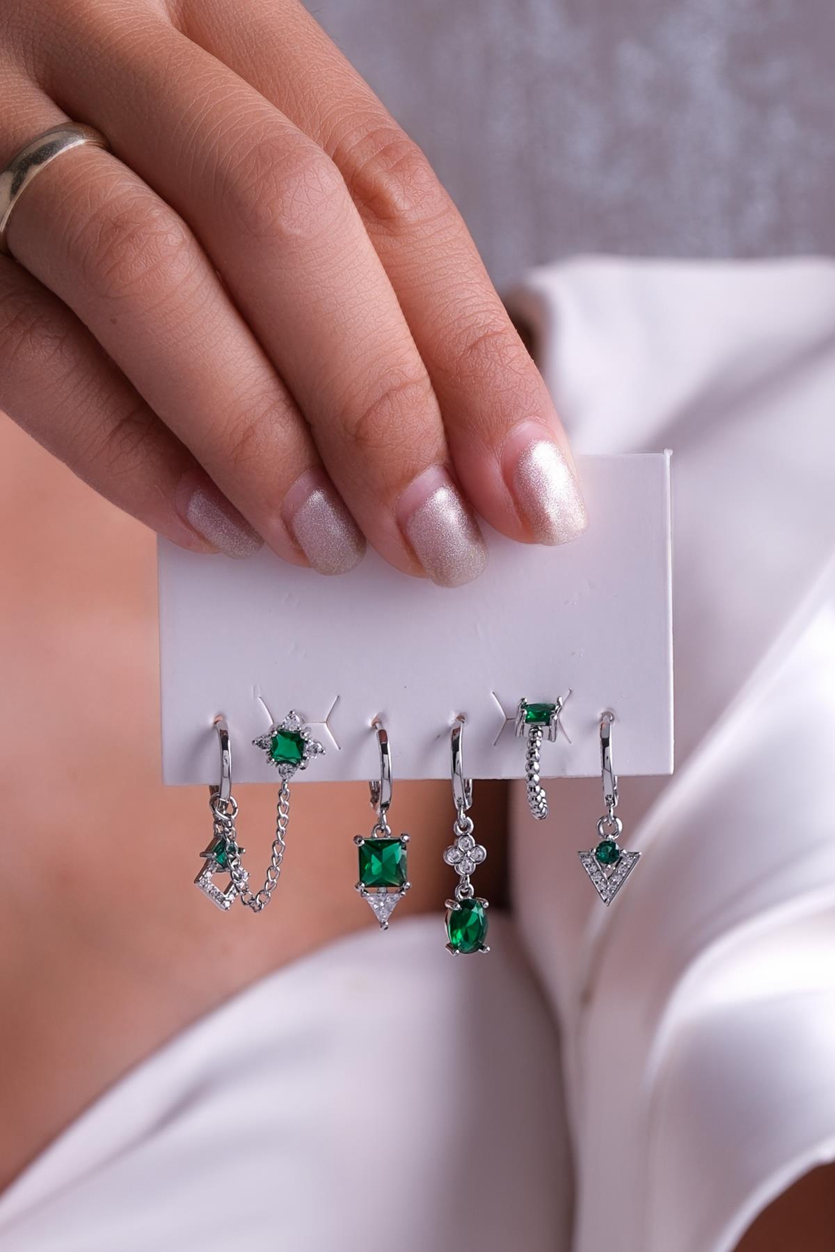 Gümüş Renk Altılı Küpe Seti  - 6KSs1