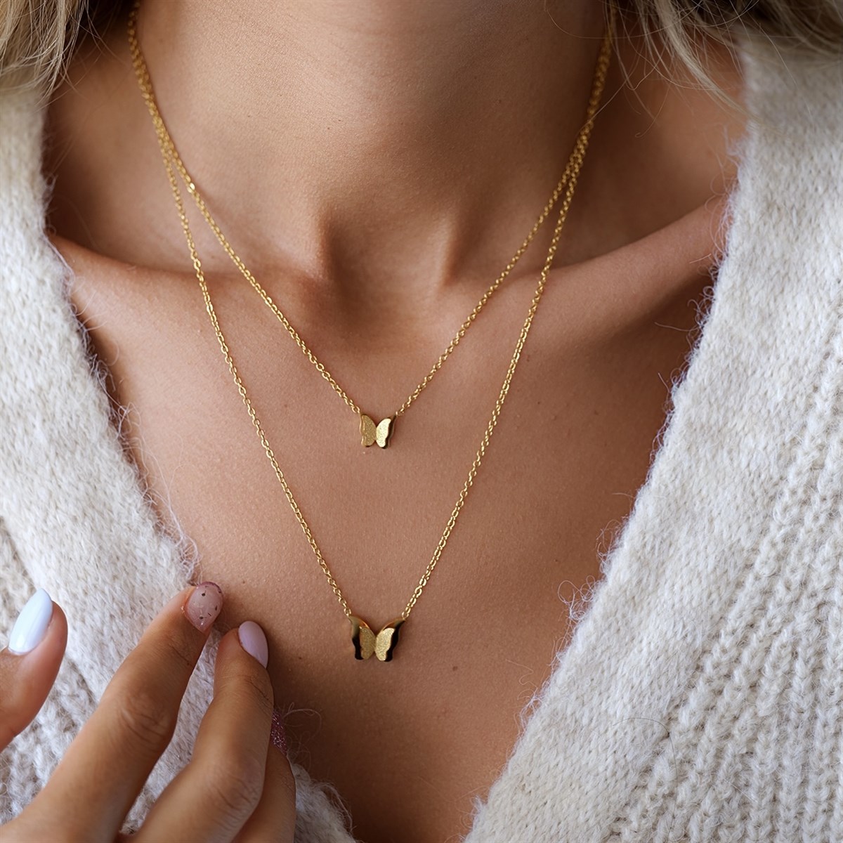 İkili Kelebek Kolye