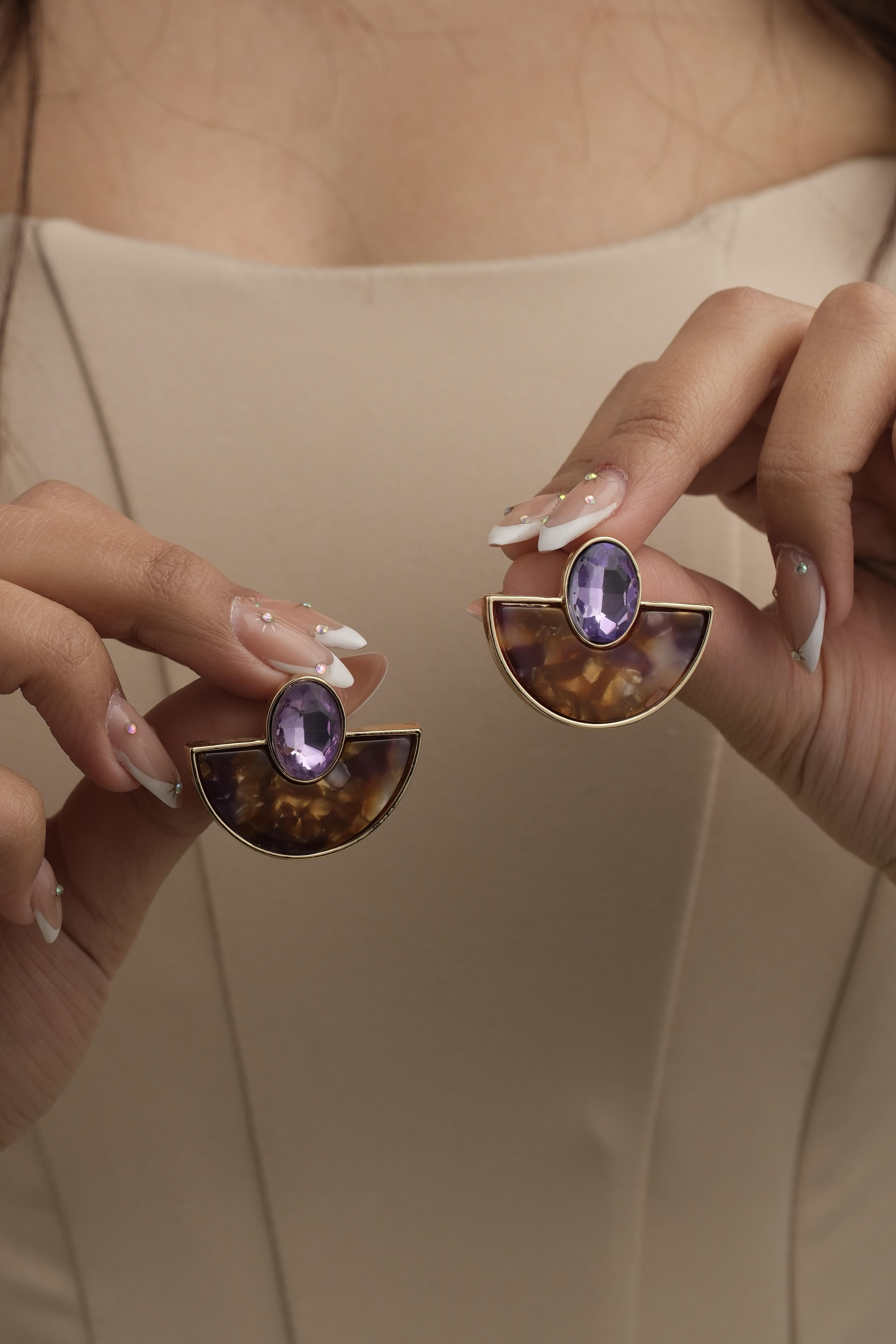 Mor Taşlı Kemik Küpe