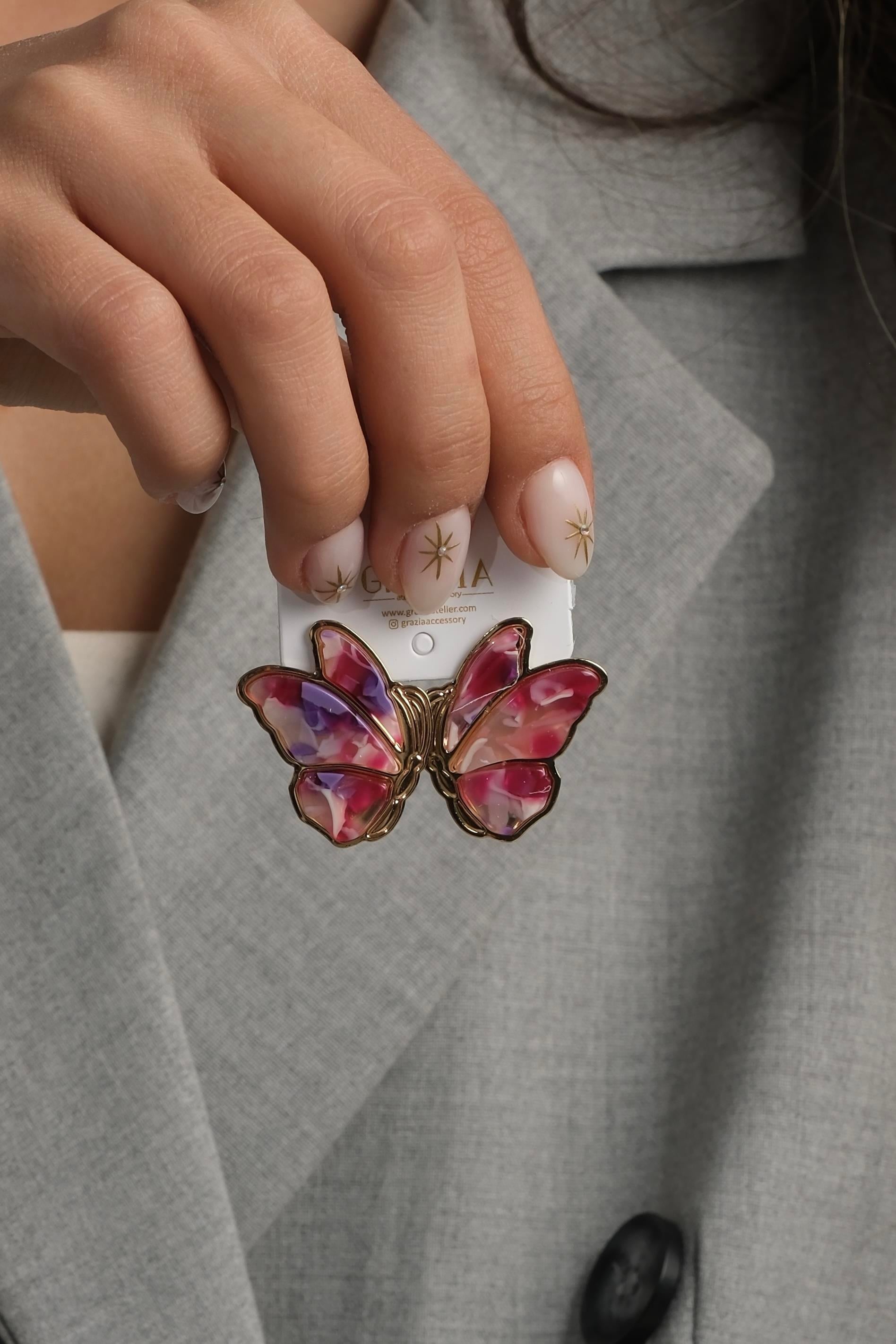 Pembe Yarım Kelebek Küpe