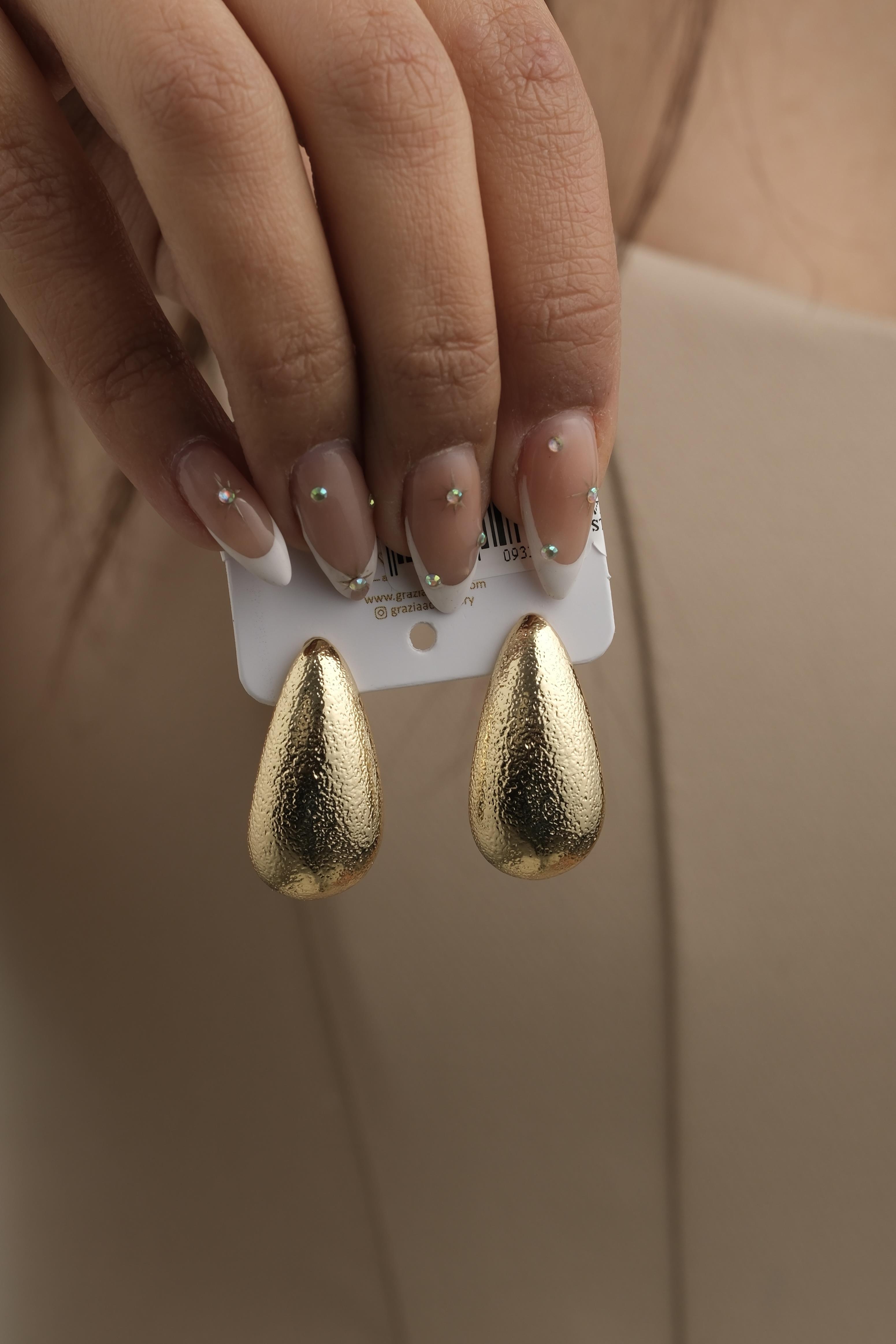 Pütürlü Gold Damla Küpe