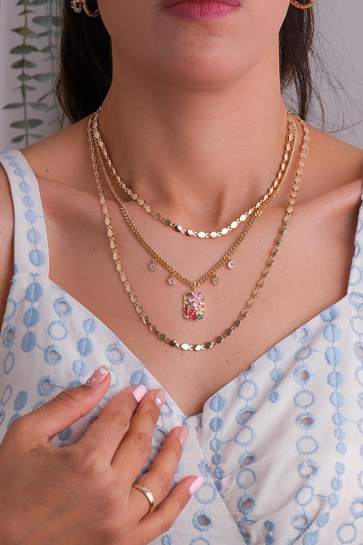 Renkli Çiçek Kolye Kombini