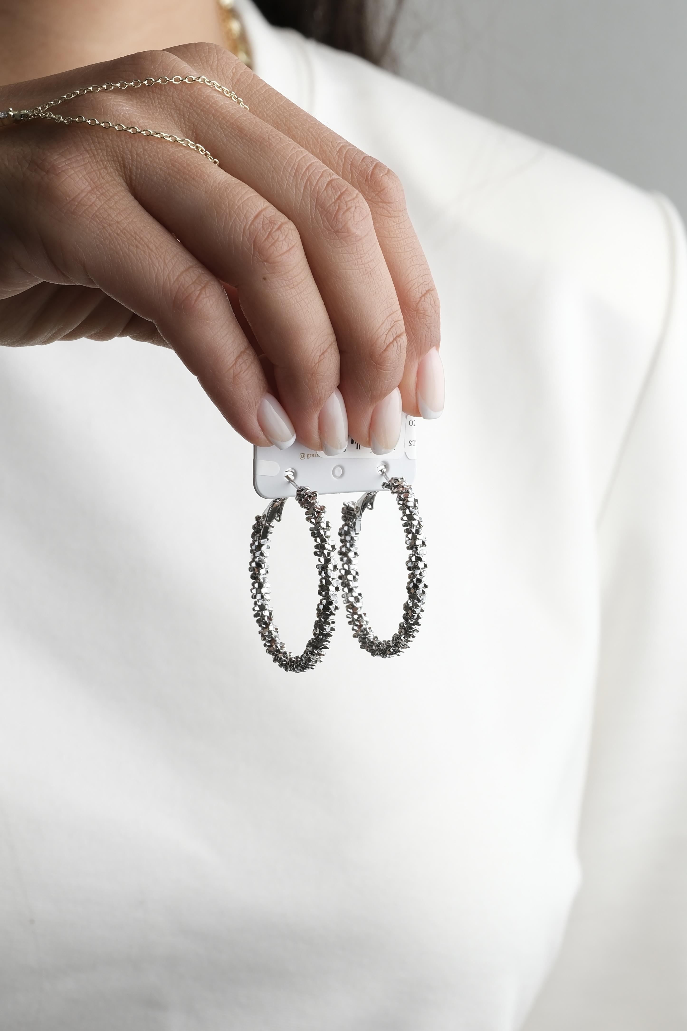 Silver Büyük Pütürcüklü Halka Küpe