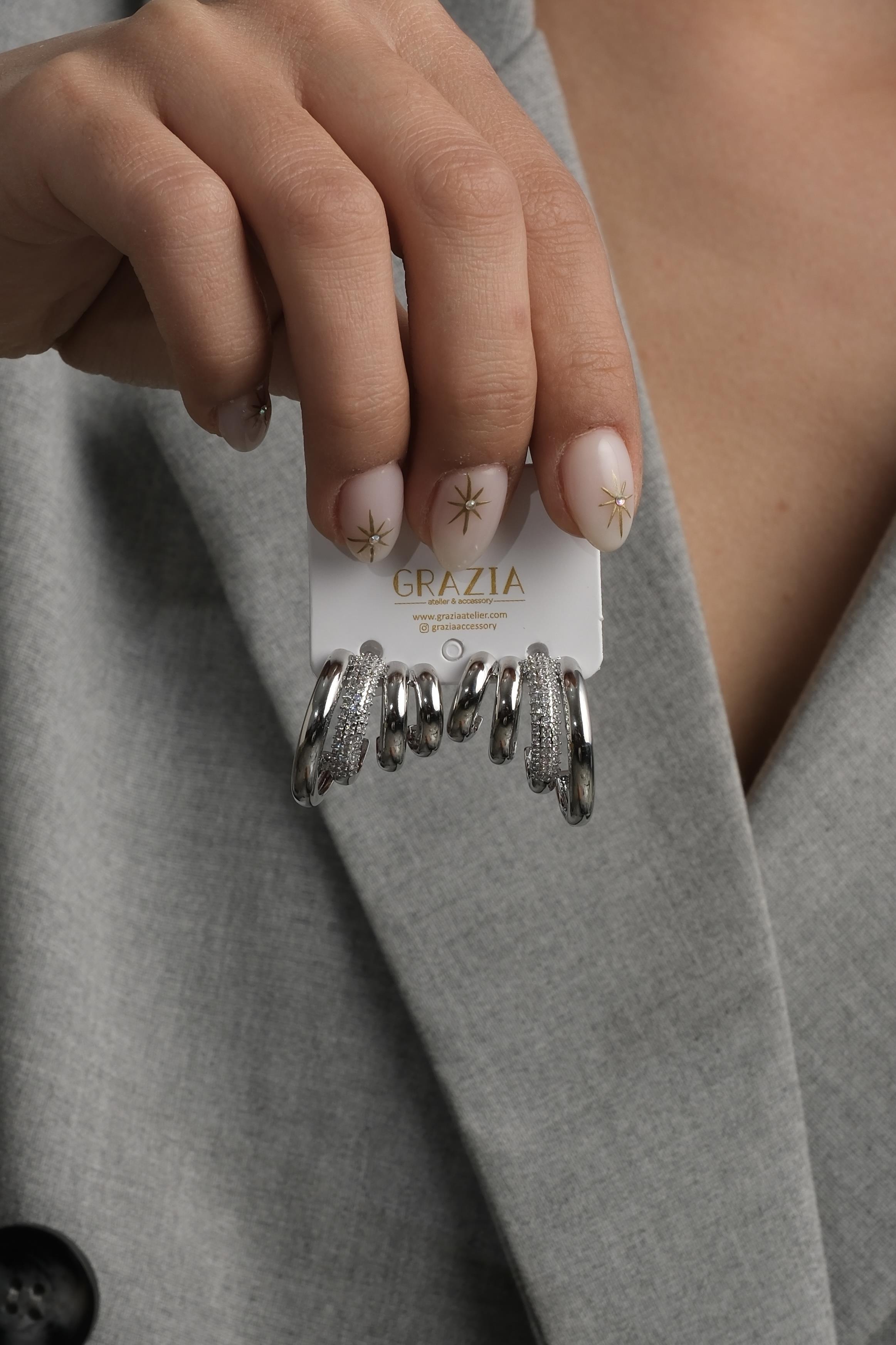 Silver Çoklu Görünümlü Küpe