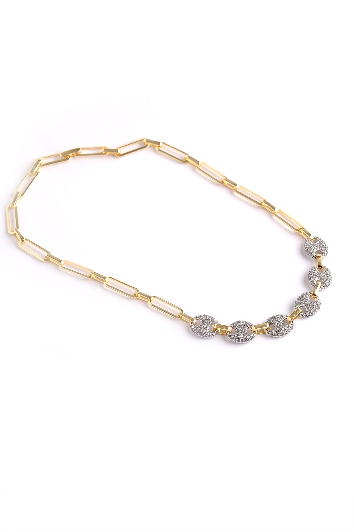 Silver Gold Zirkon Düğme Model Kolye