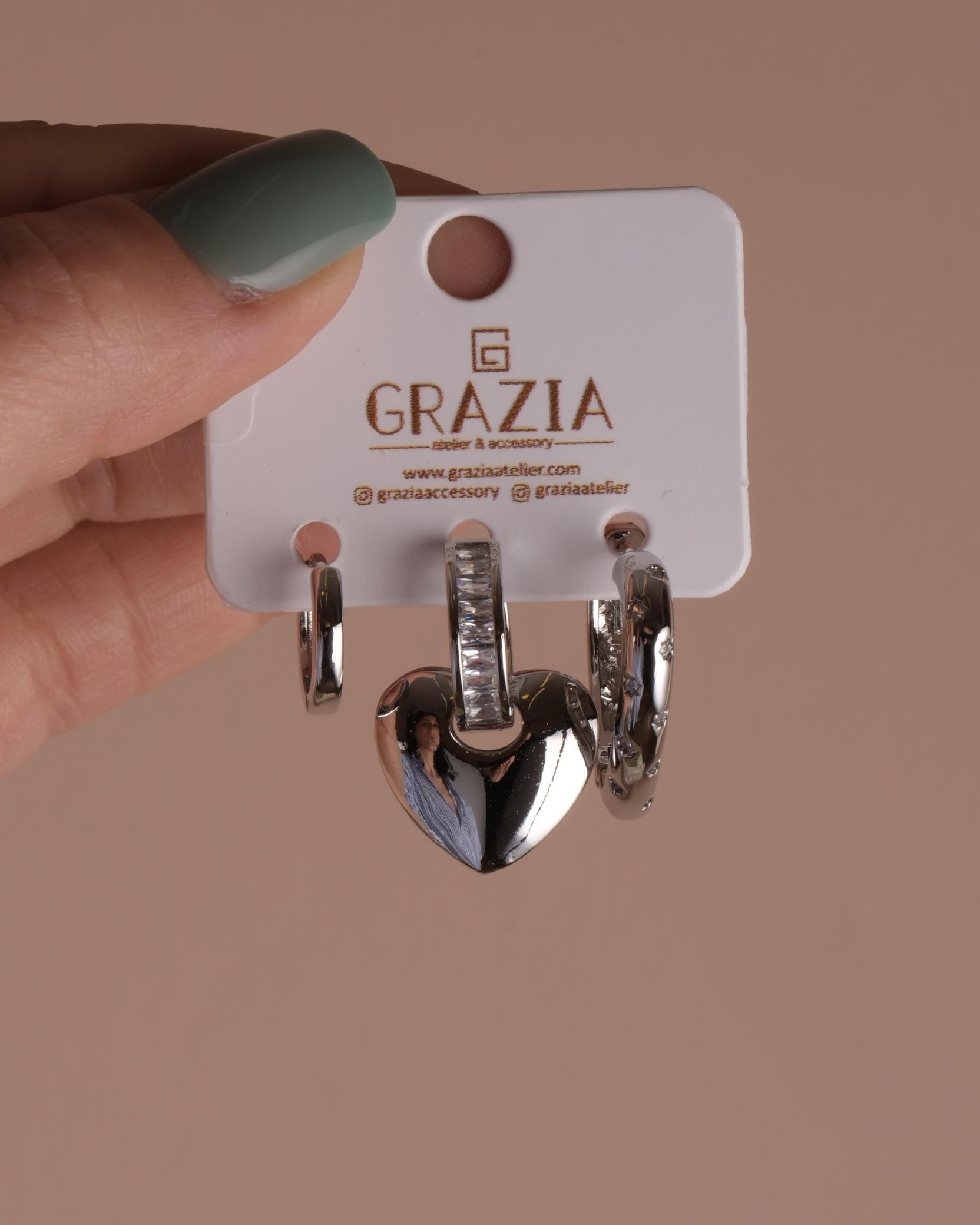 Silver Kalpli Üçlü Küpe Seti