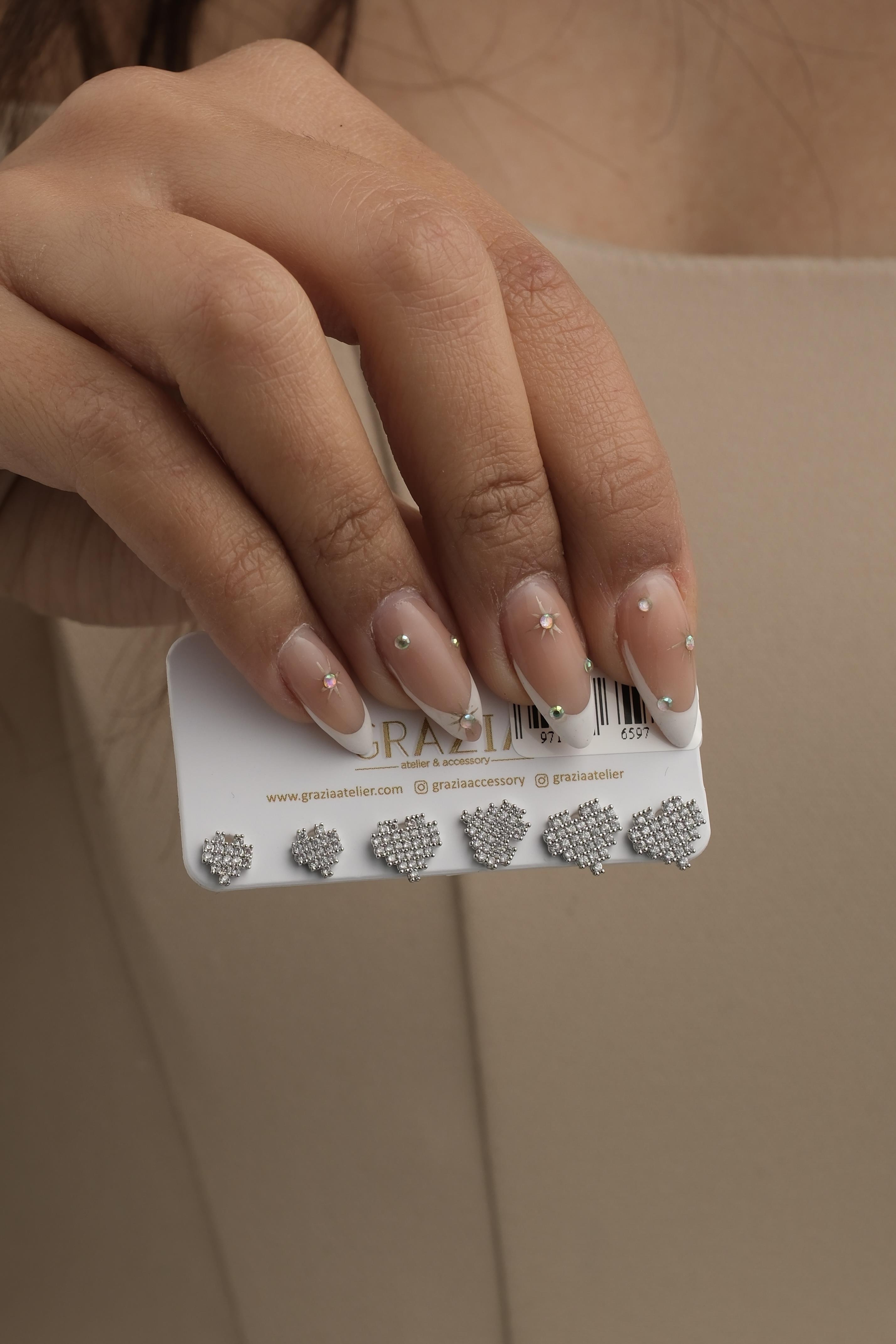 Silver Piksel Kalp Gümüş İğne Altılı Küpe Seti