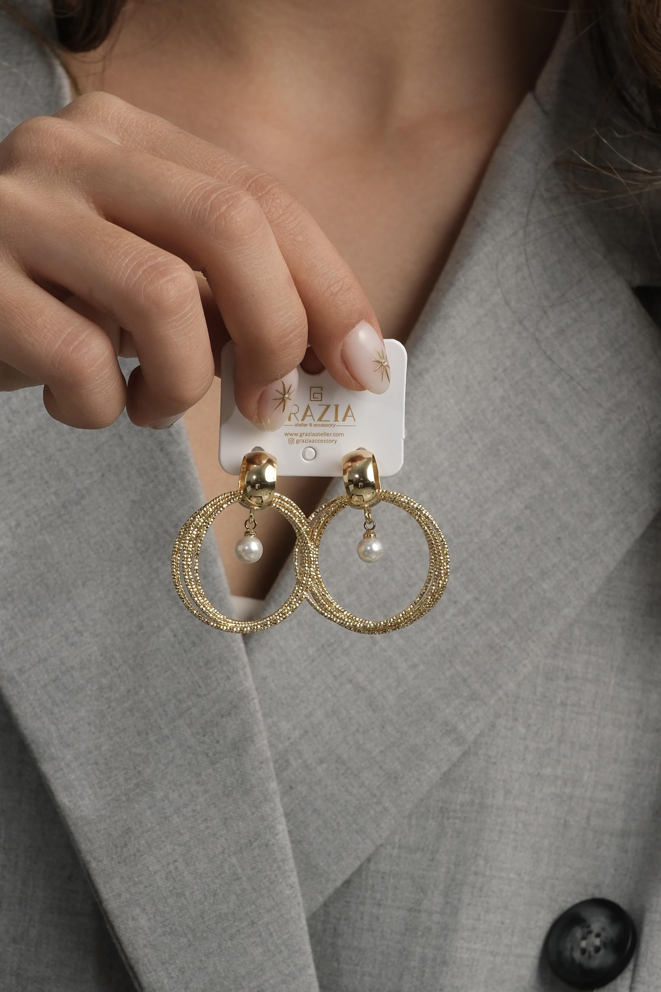 Şıngırtılı İncili Halka Küpe