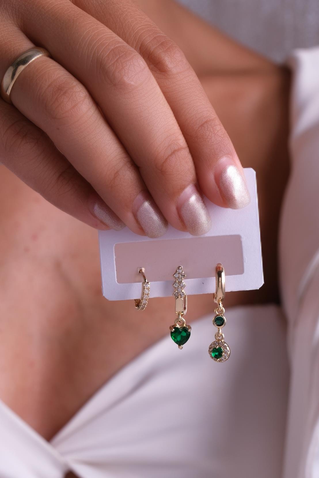 Üçlü Küpe Seti Gold Renk Aksesuar Set - 3KSg2