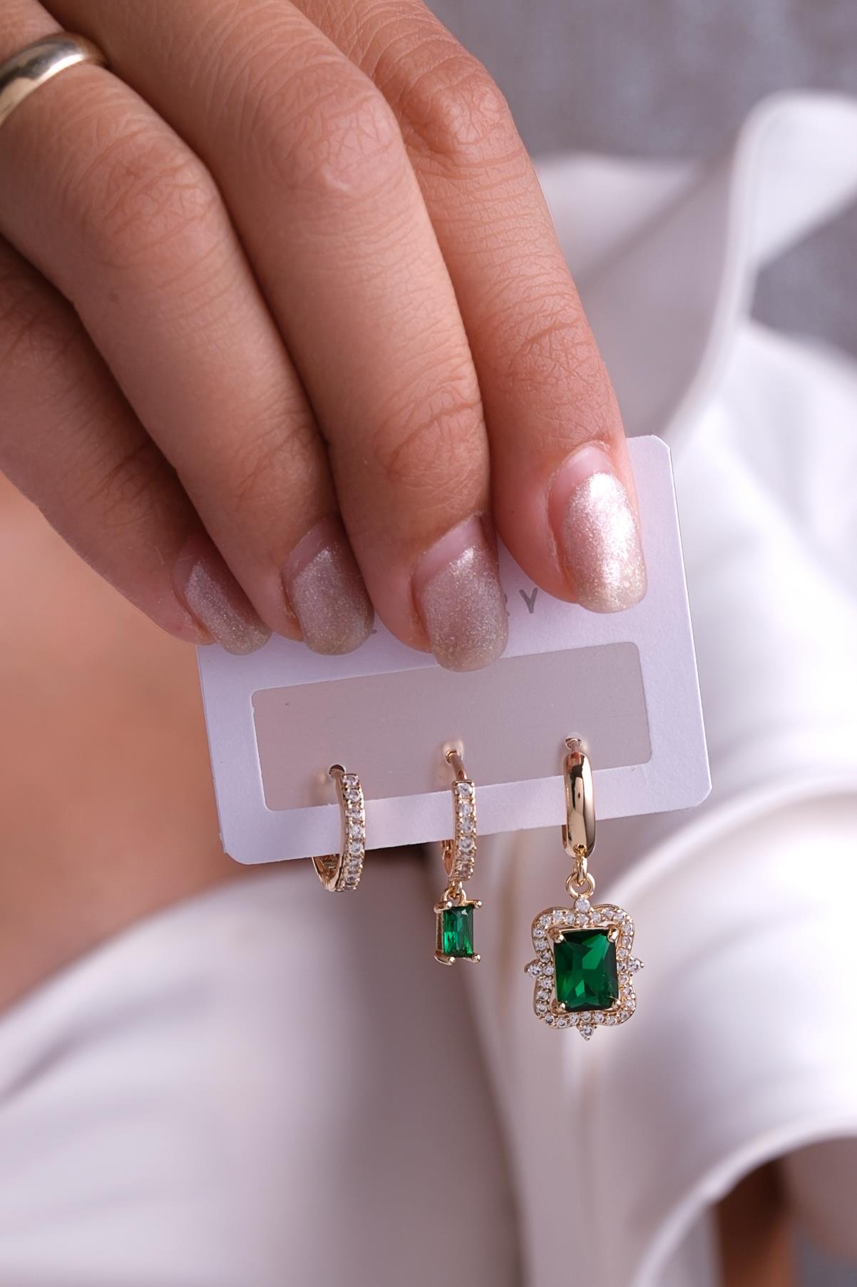 Üçlü Küpe Seti Gold Renk Aksesuar Set - 3KSg23