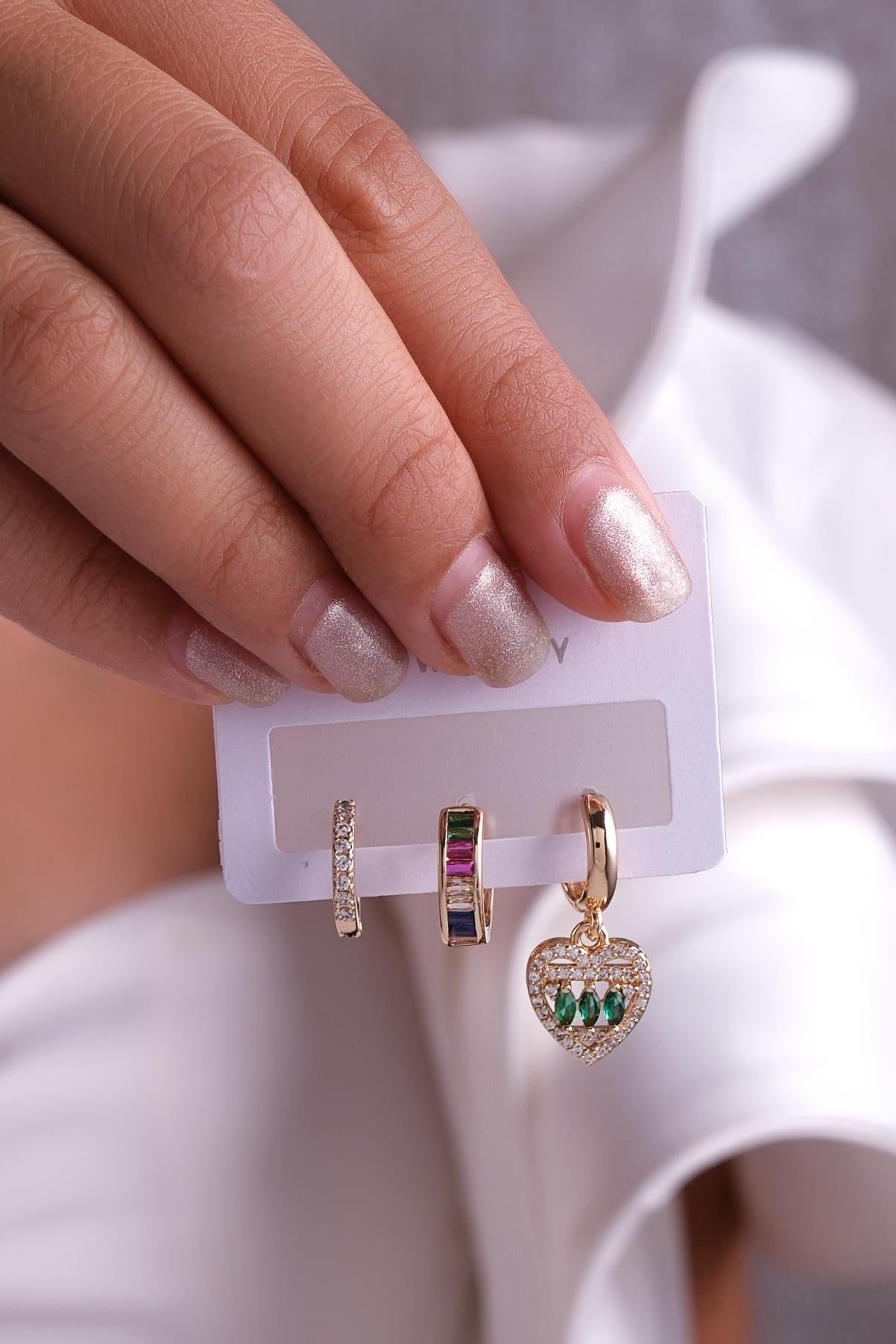 Üçlü Küpe Seti Gold Renk Aksesuar Set - 3KSg49