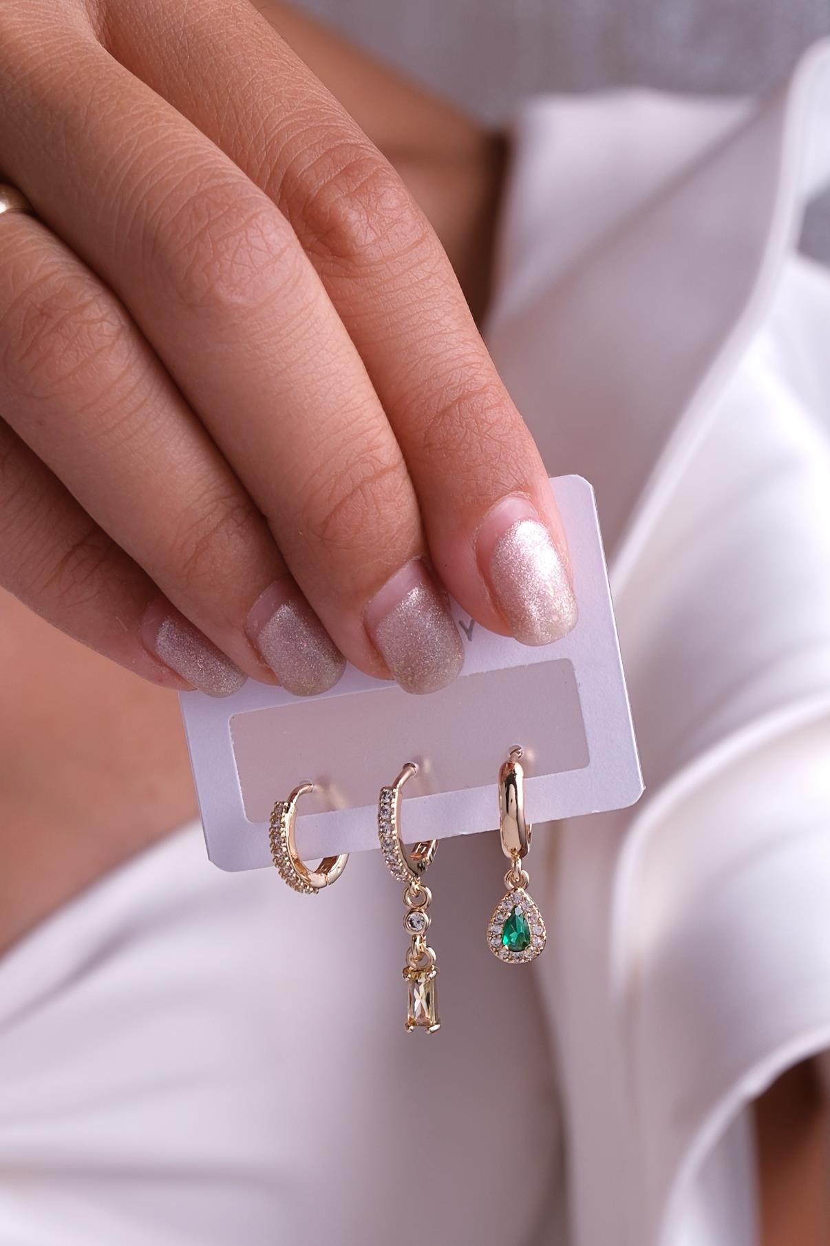 Üçlü Küpe Seti Gold Renk Aksesuar Set - 3KSg22