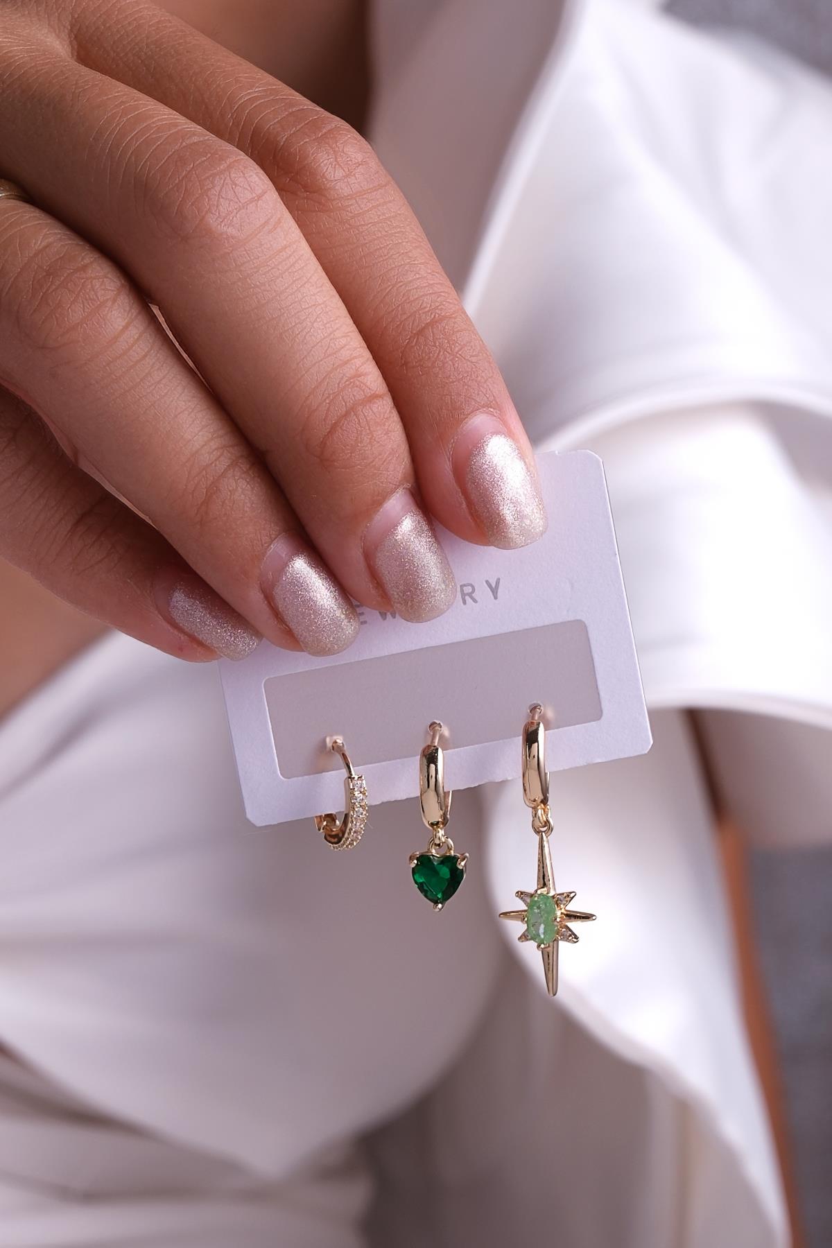 Üçlü Küpe Seti Gold Renk Aksesuar Set - 3KSg28