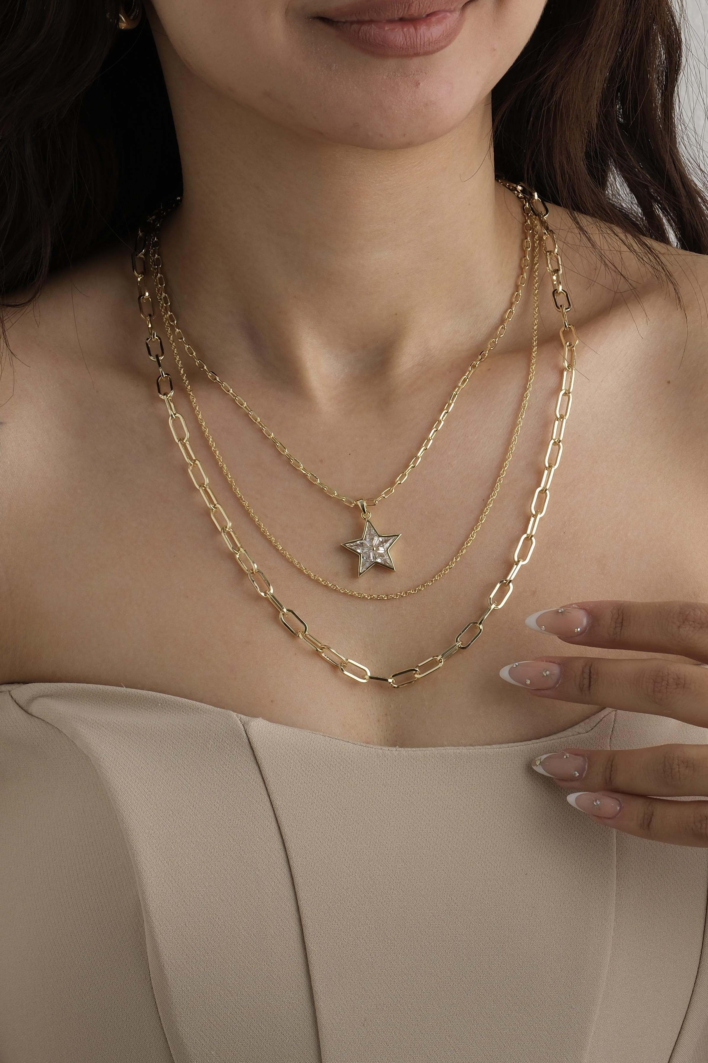 Üçlü Taşlı Yıldız Kolye